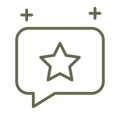 A simple dark olive icon showing reviews and stars.