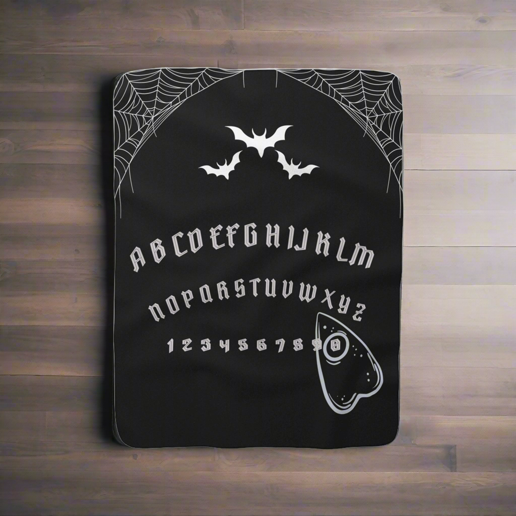 Black Ouija Board Throw Blanket, Sherpa or Velveteen