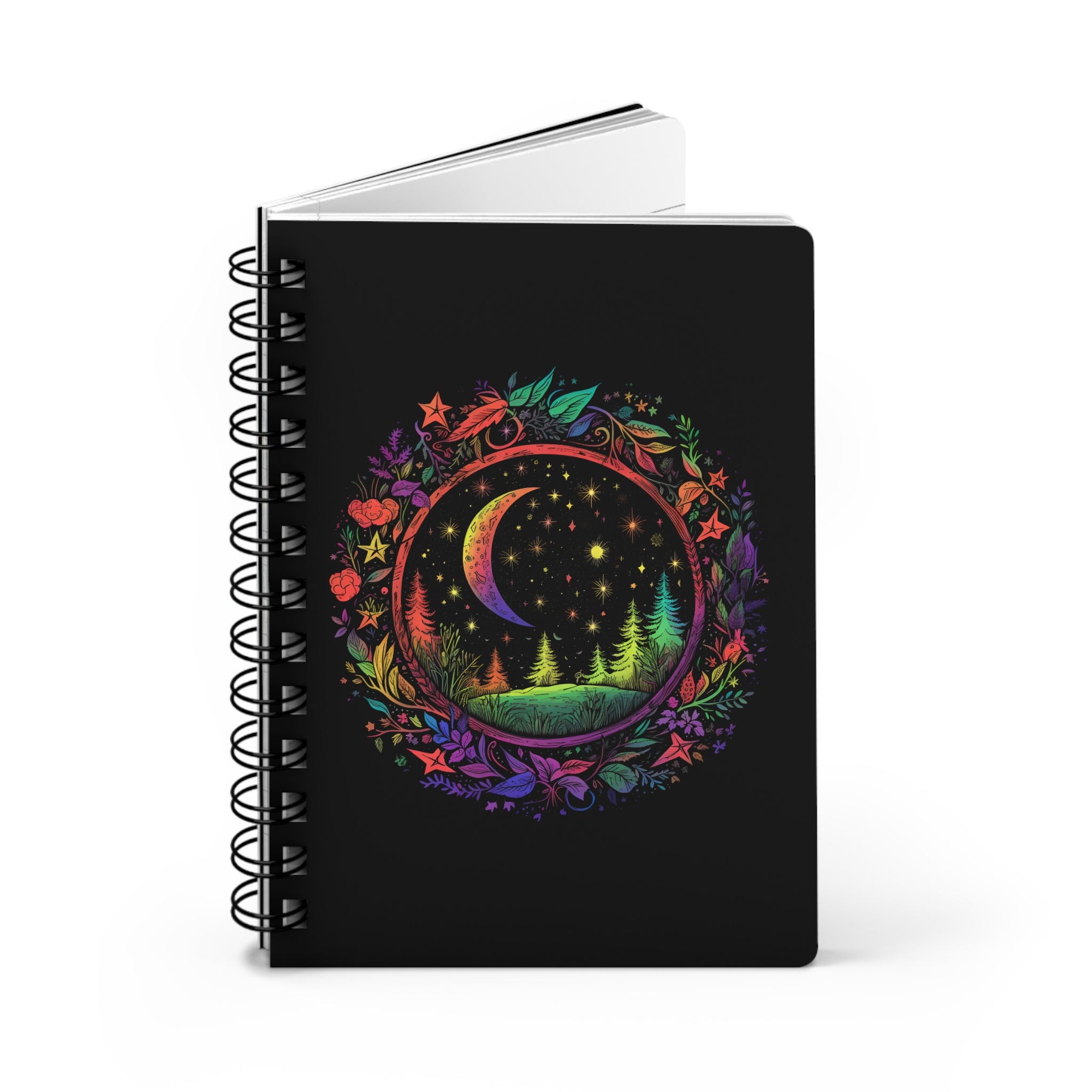 Celestial Neon Forest Spiral Notebook - Spiral Lined, 5 x 7 Inch