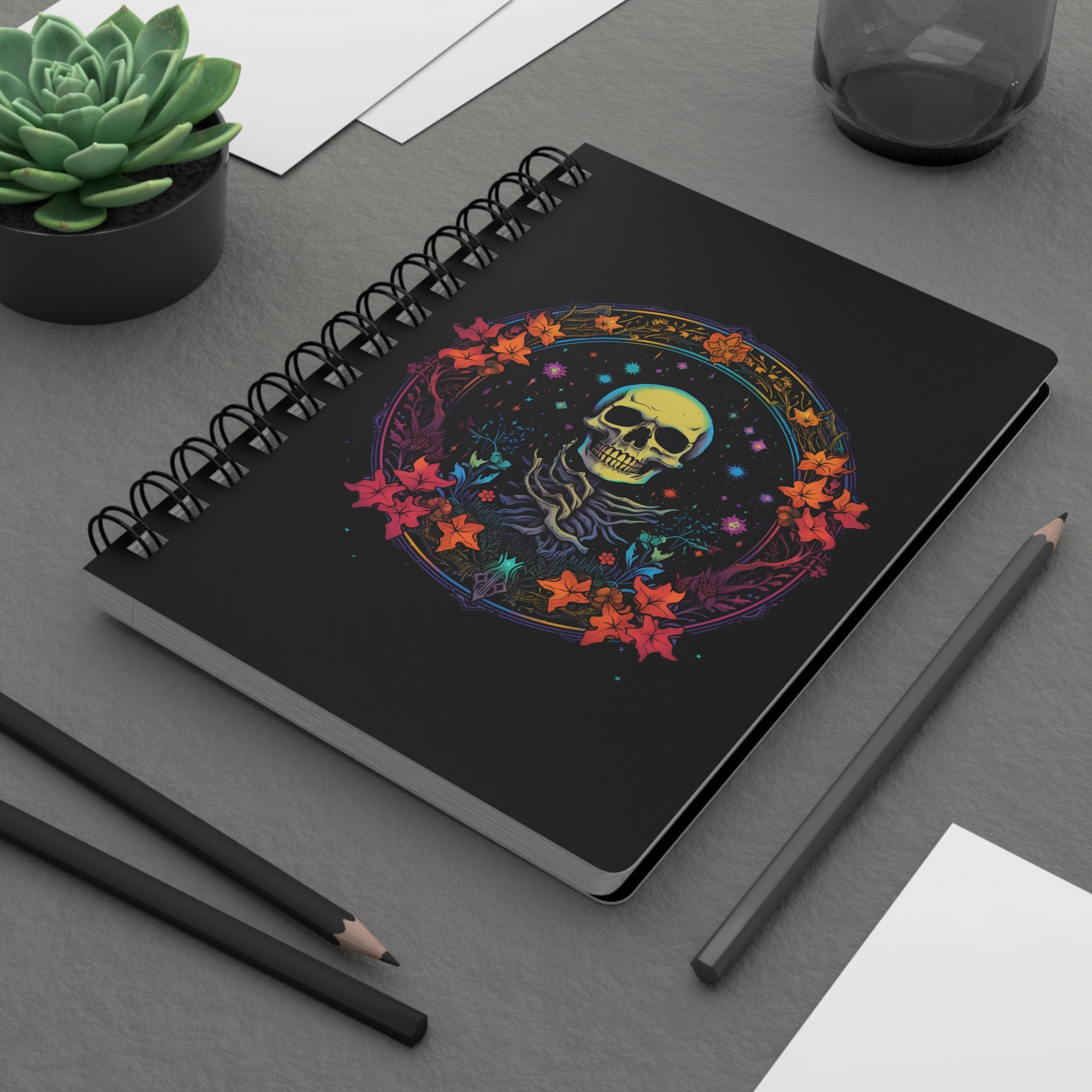 Midwest Gothic Floral Skull Lined Notebook, Spiral Lined 5 x 7 inch