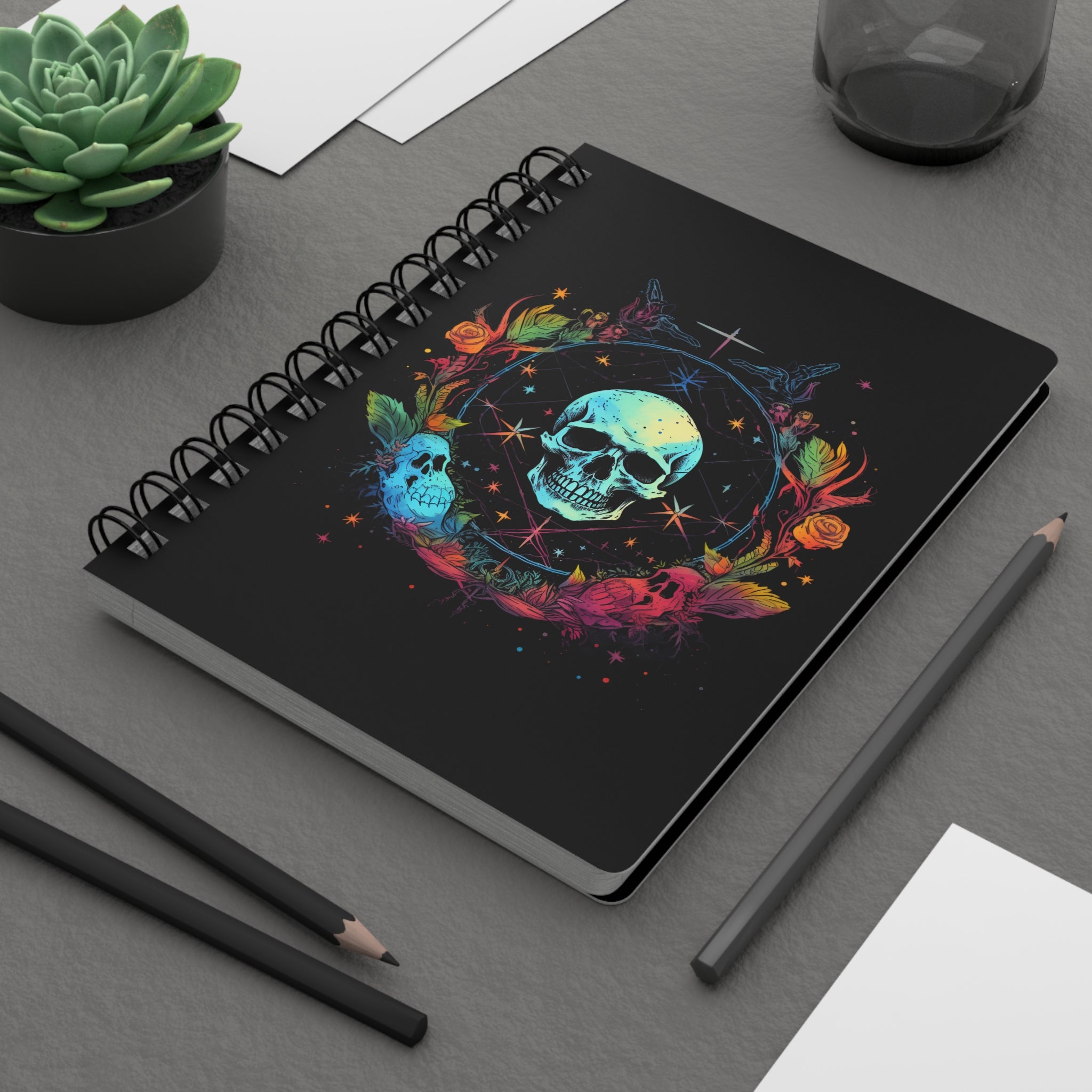 Wizardcore Floral Skull Lined Notebook, Spiral Lined 5 x 7 inch