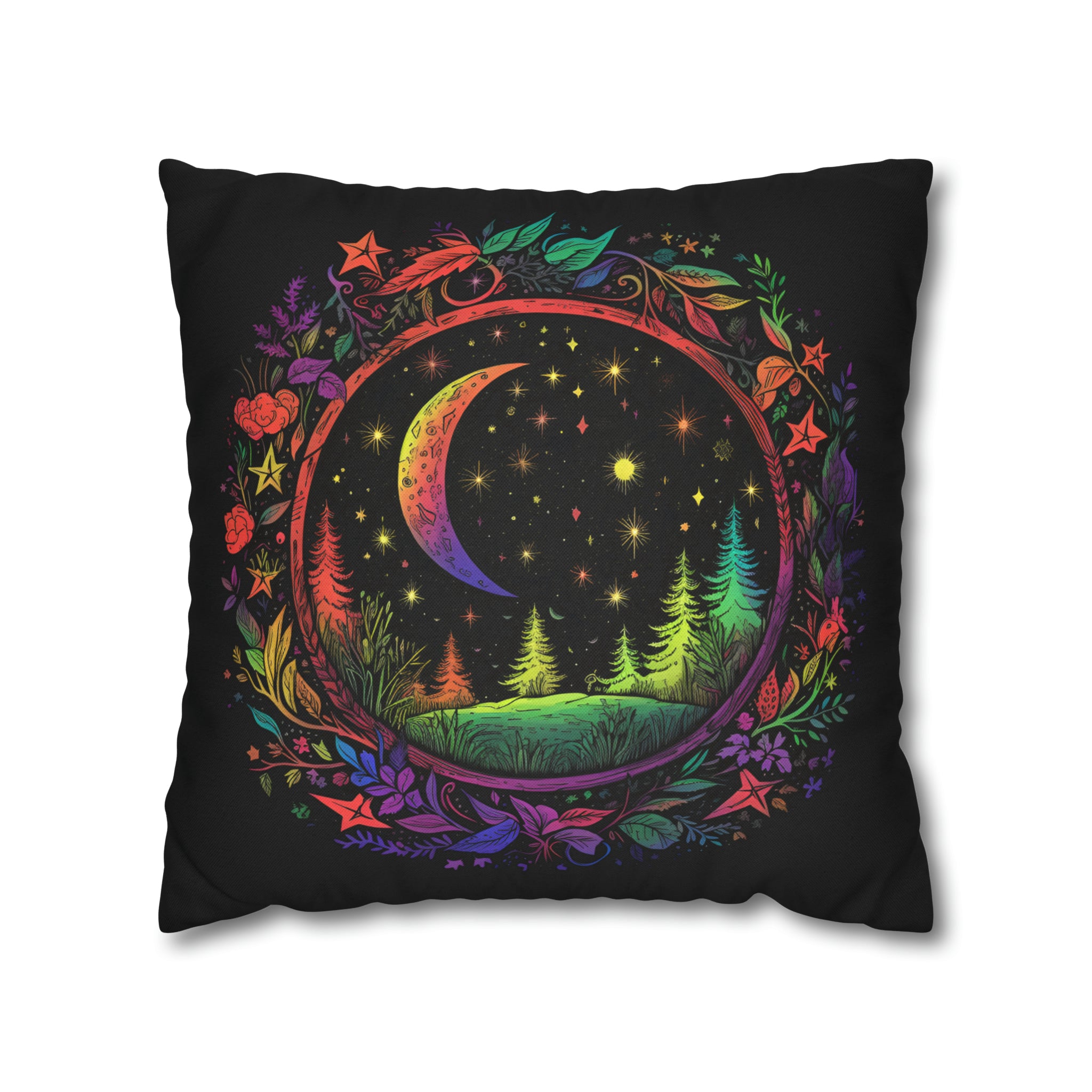 Celestial Neon Forest Spun Polyester Pillowcase