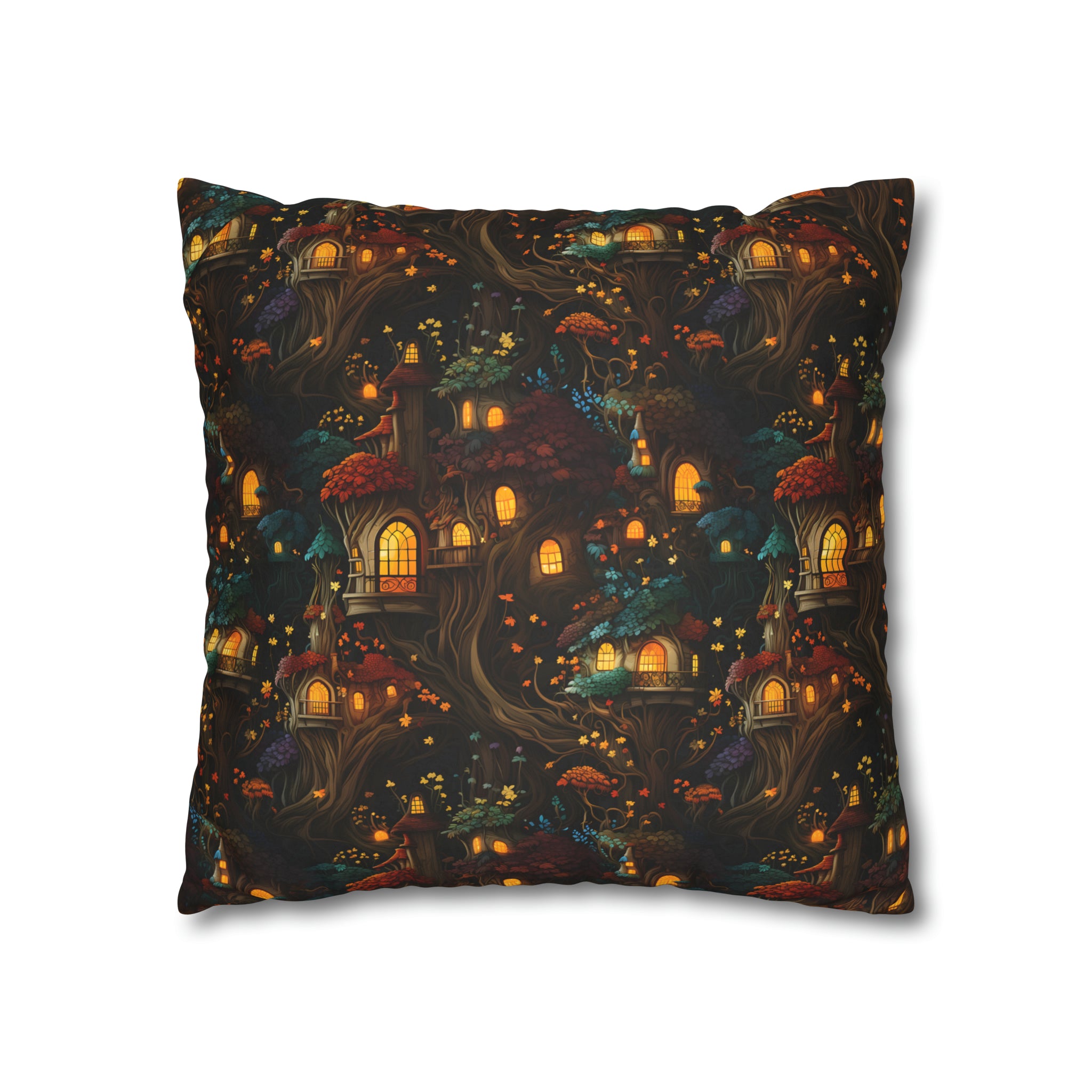 Fairy Hideaway Faux Suede Pillow Cover: Enchanted Forest Decor
