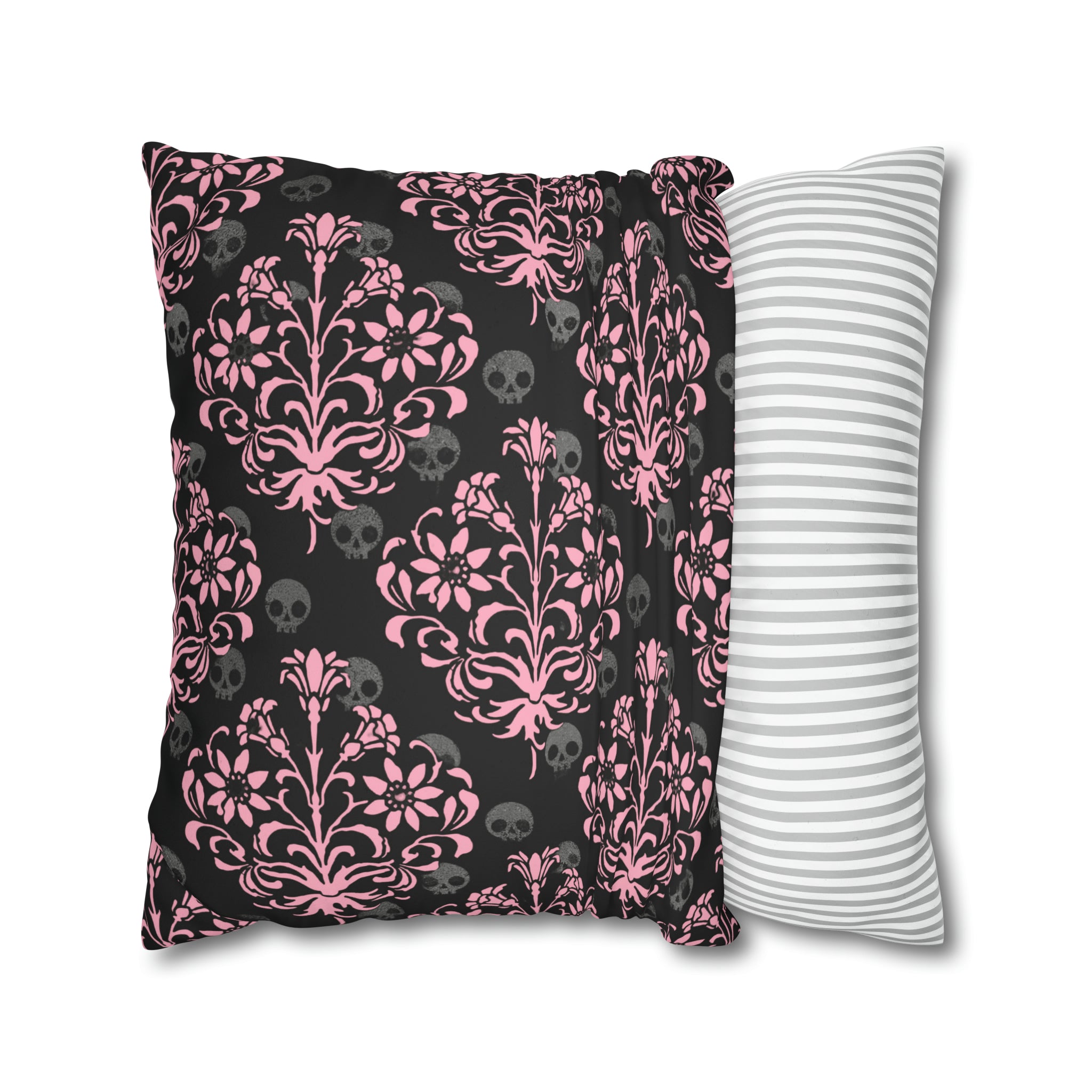 Pink Skull Throw Pillow – Pastel Gothic Decor | Damask Skulls