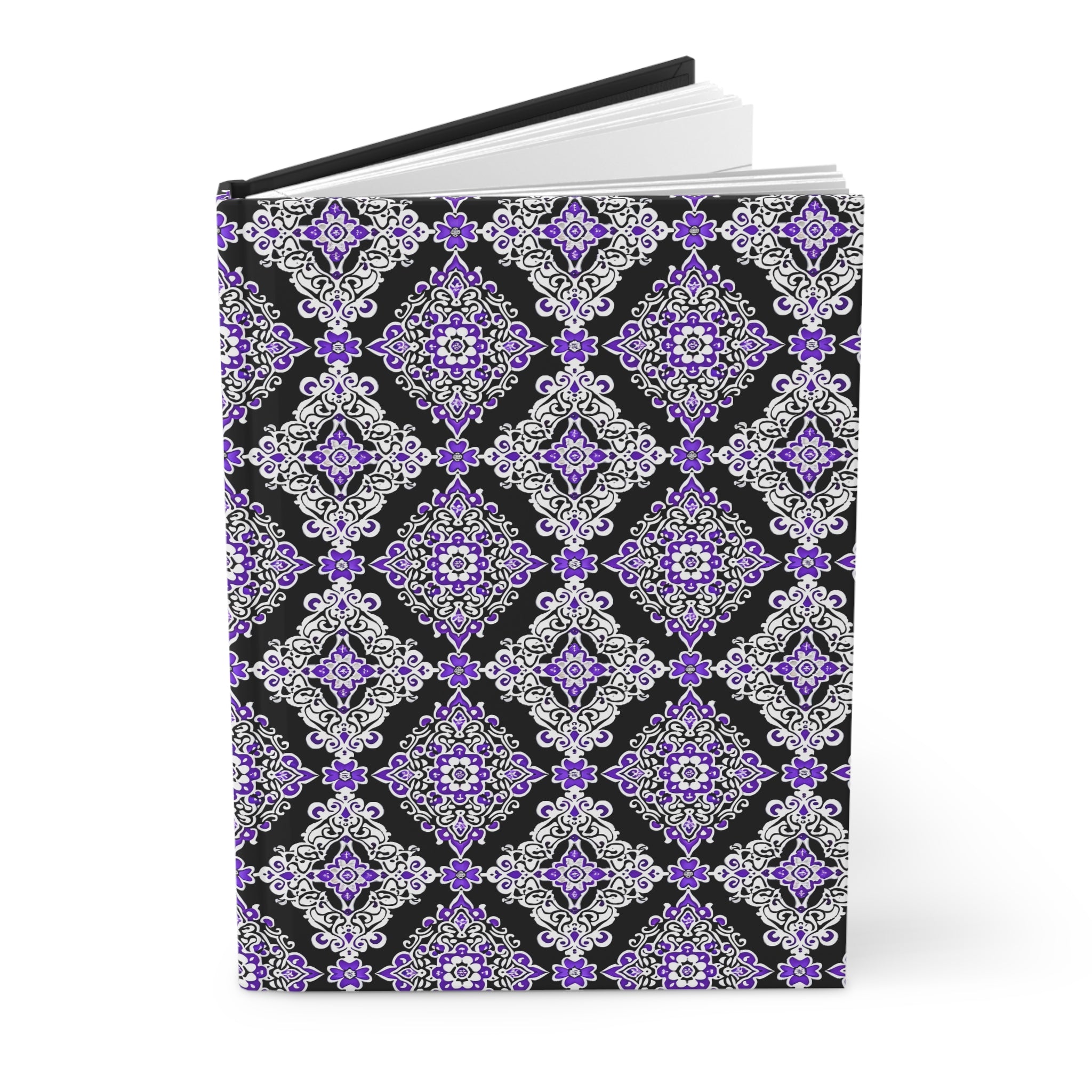 Midnight Majesty Journal: Purple & White Damask
