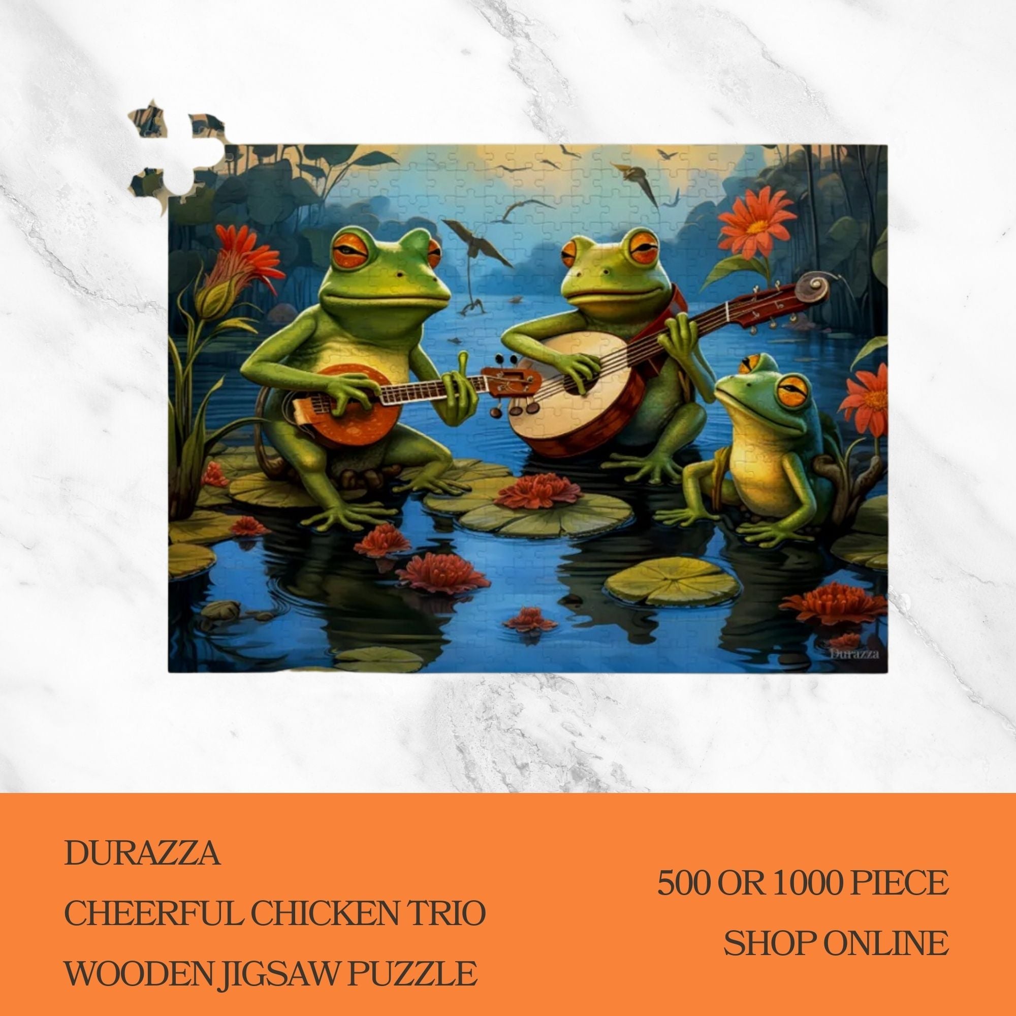 Musical Frogs Wooden Jigsaw Puzzle 500 or 1000 pieces