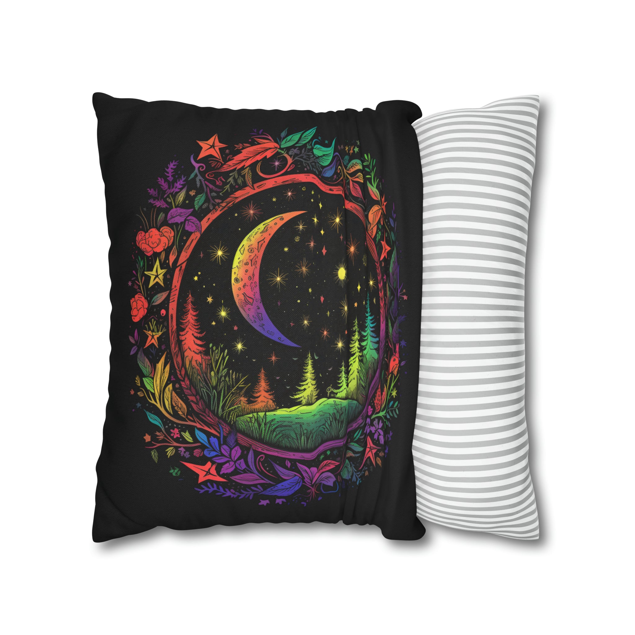 Neon Moon Pillow – Woven Polyester Cushion | Starlit Grove