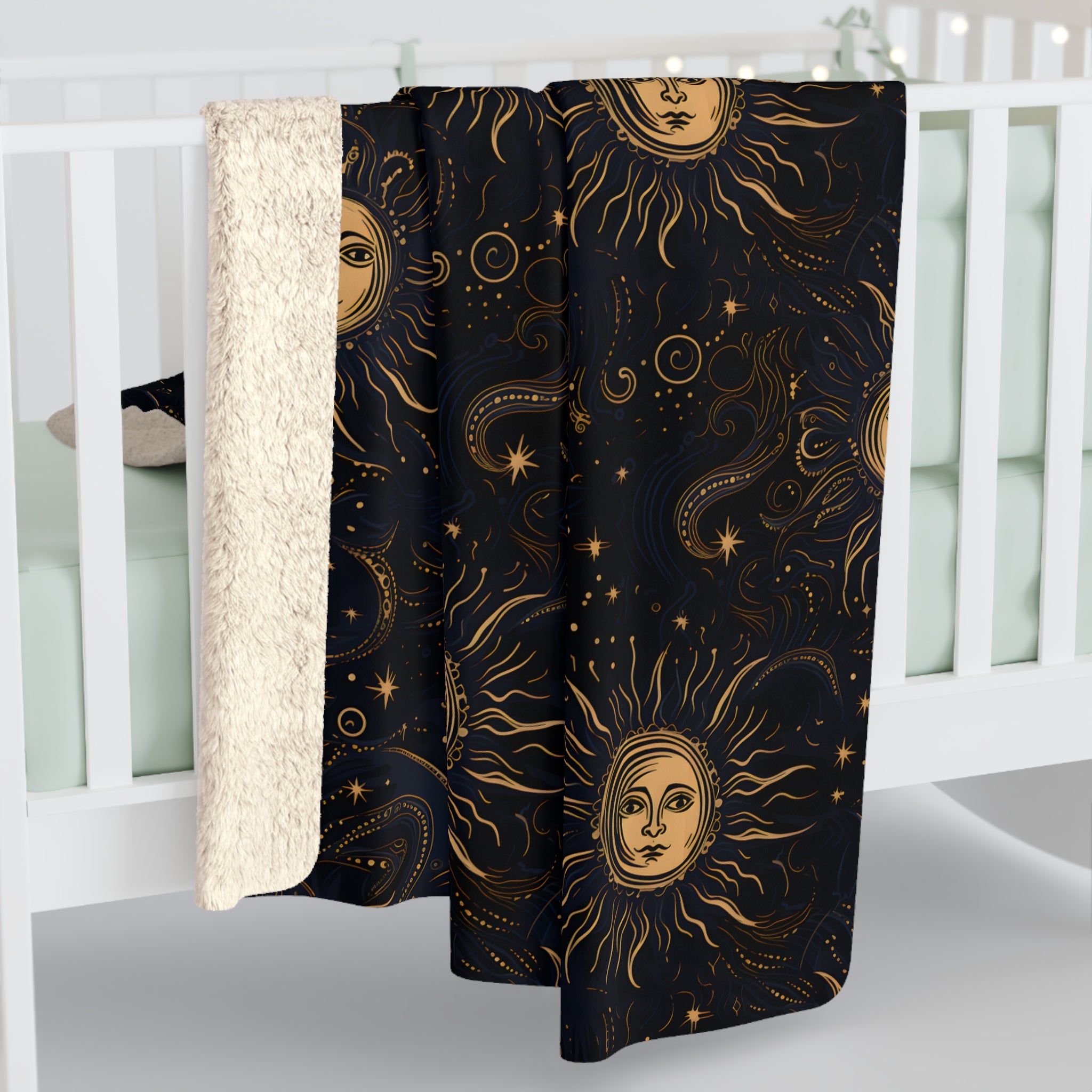 Golden Cosmic Sky Throw Blanket: Sherpa or Velveteen