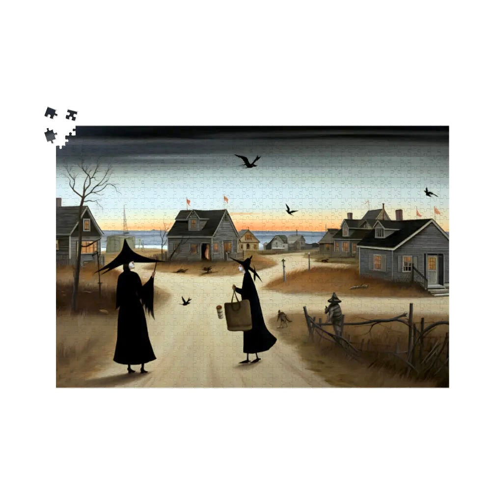 Seaside Village Witch Jigsaw Puzzle: Coastal Gothic Art 500 or 1000 pieces