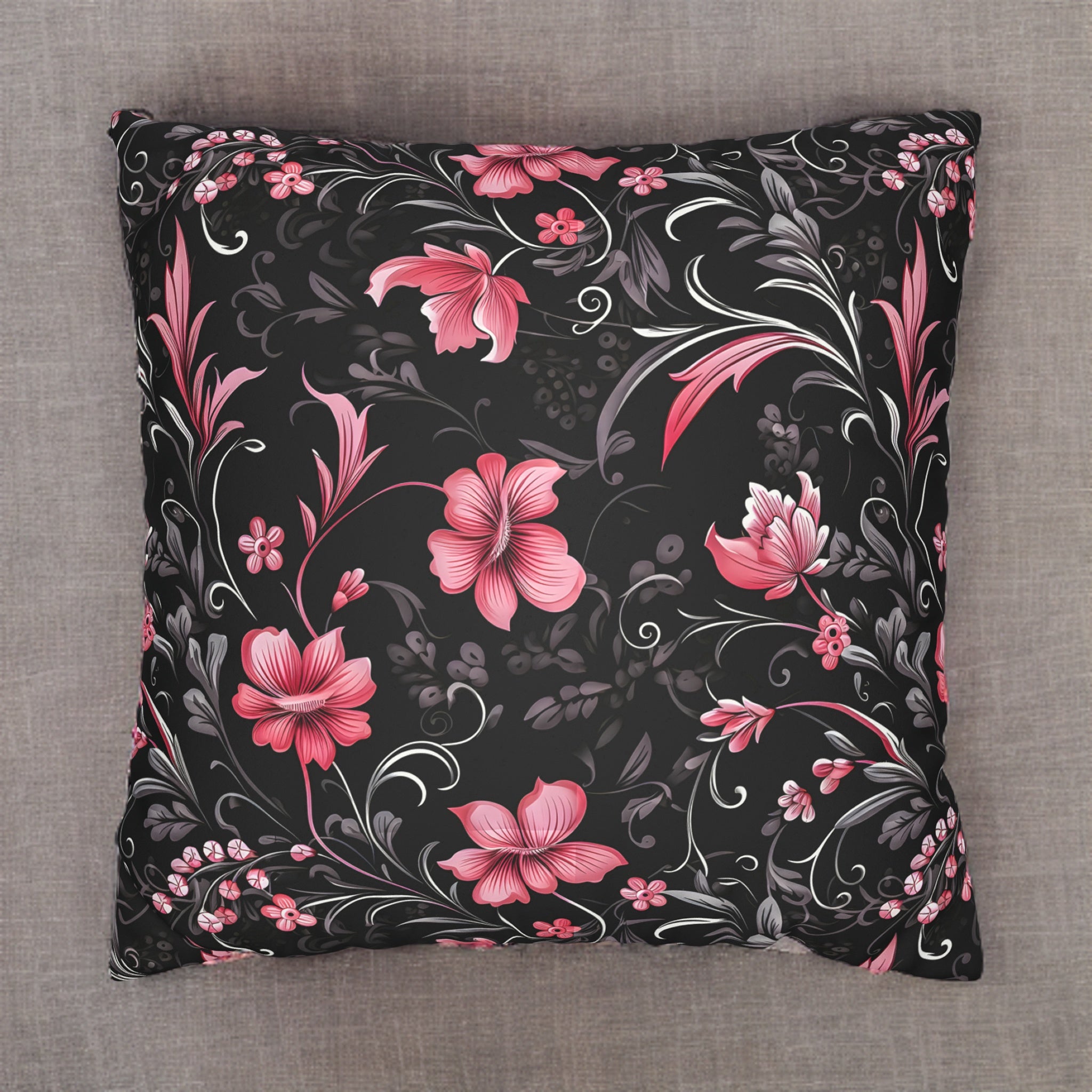 Dark Floral Pillow – Romantic Room Accent | Pink Blossoms