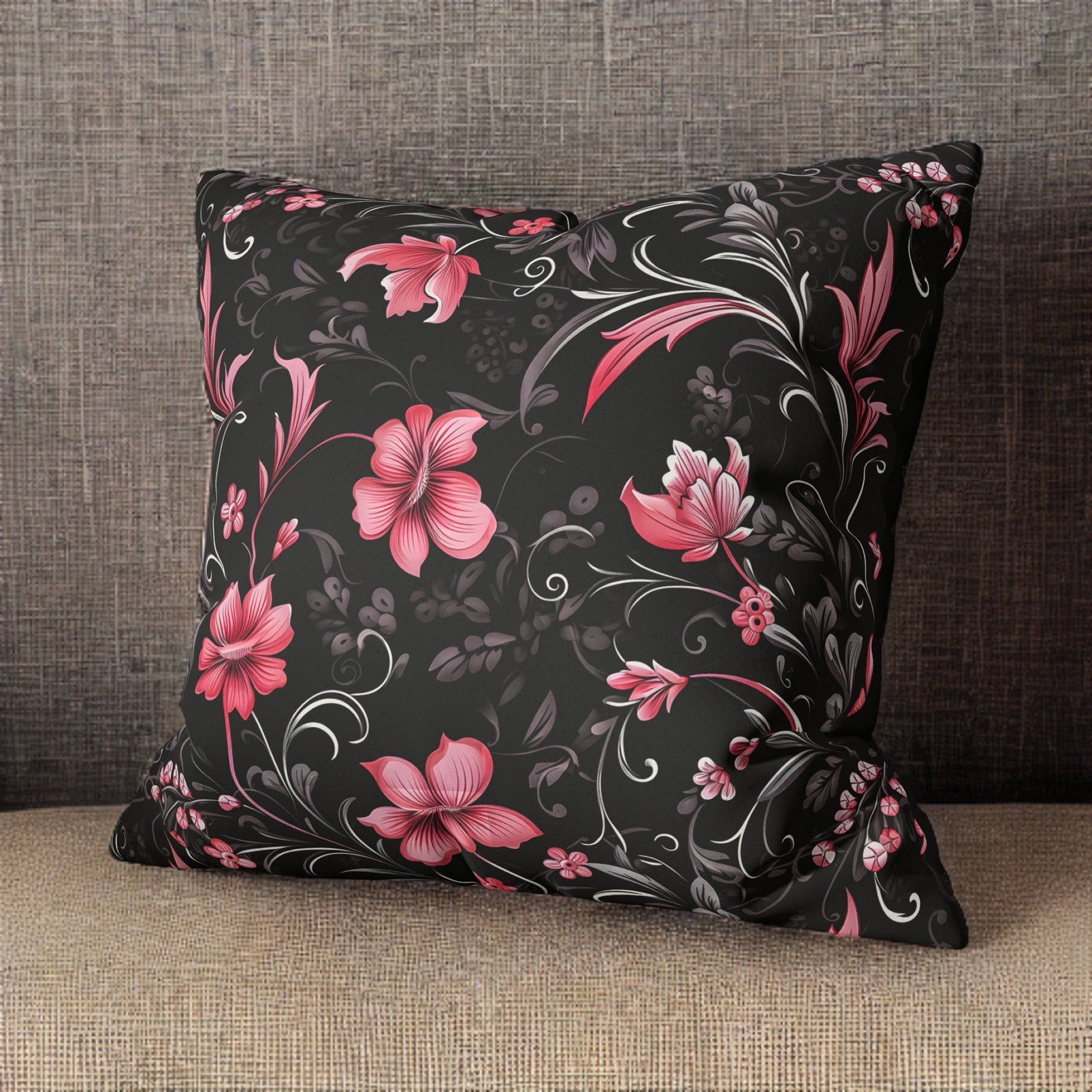 Dark Floral Pillow – Romantic Room Accent | Pink Blossoms
