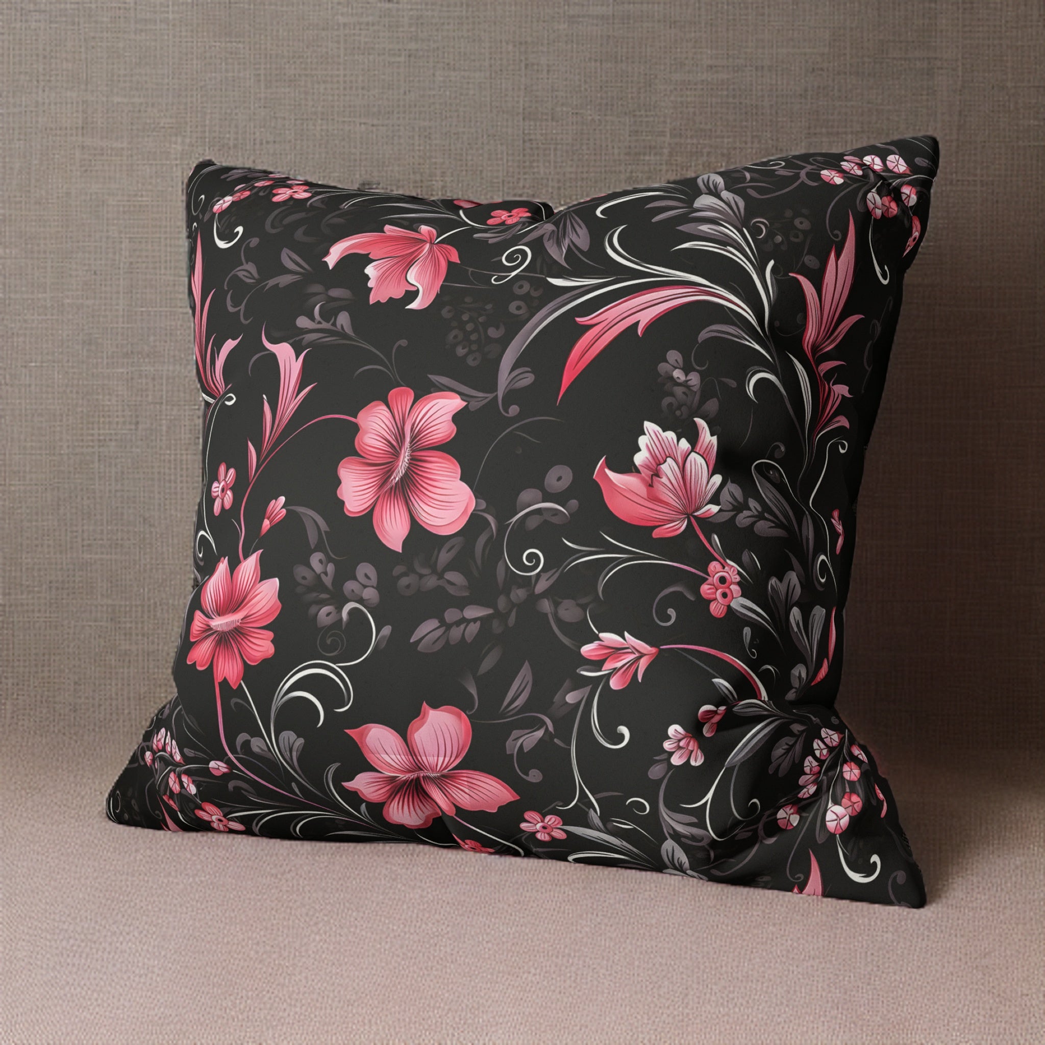 Pink Blossom of Darkness Faux Suede Pillow or Pillow Cover