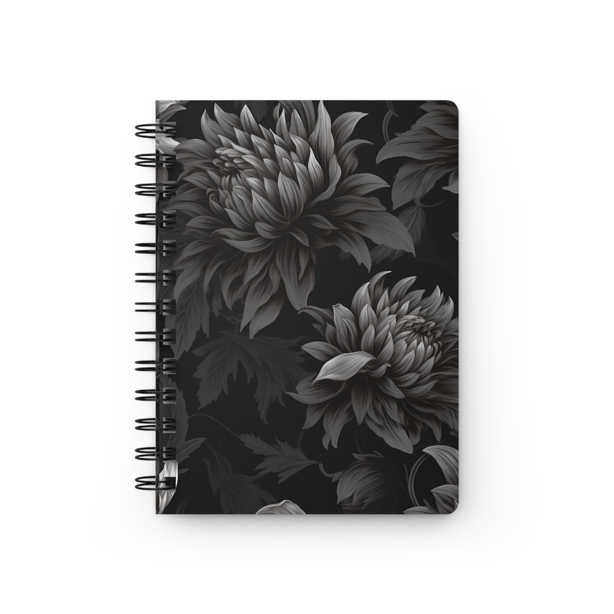 Midnight Black Dahlia Spiral Notebook, 5 x 7 inch