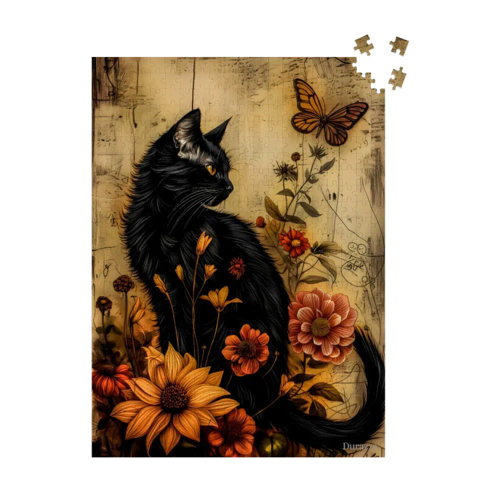 A Feline's Flourish Jigsaw Puzzle 500 or 1000 Piece: Black Cat