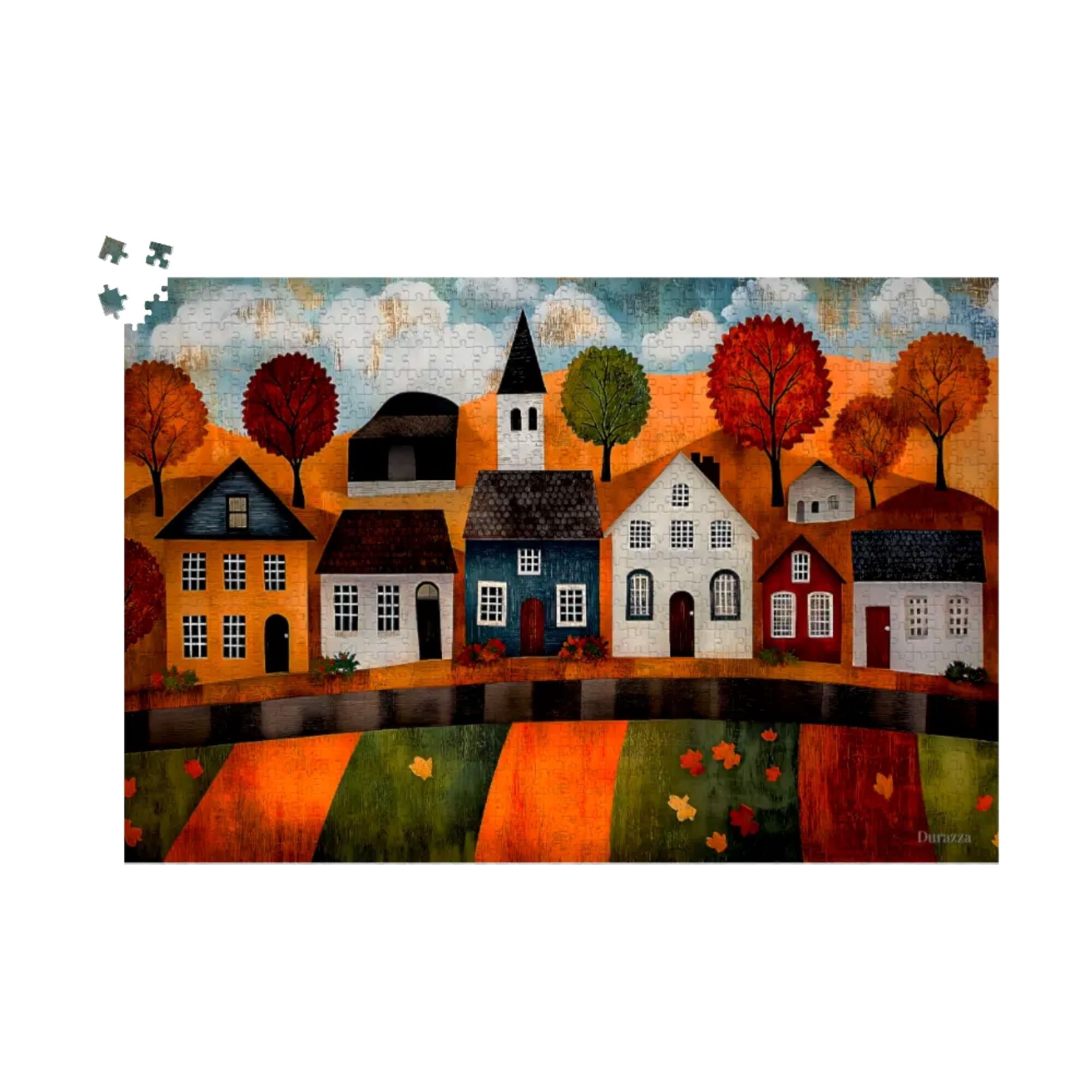 Autumn Village Vista Jigsaw Puzzle 500 or 1000 Piece