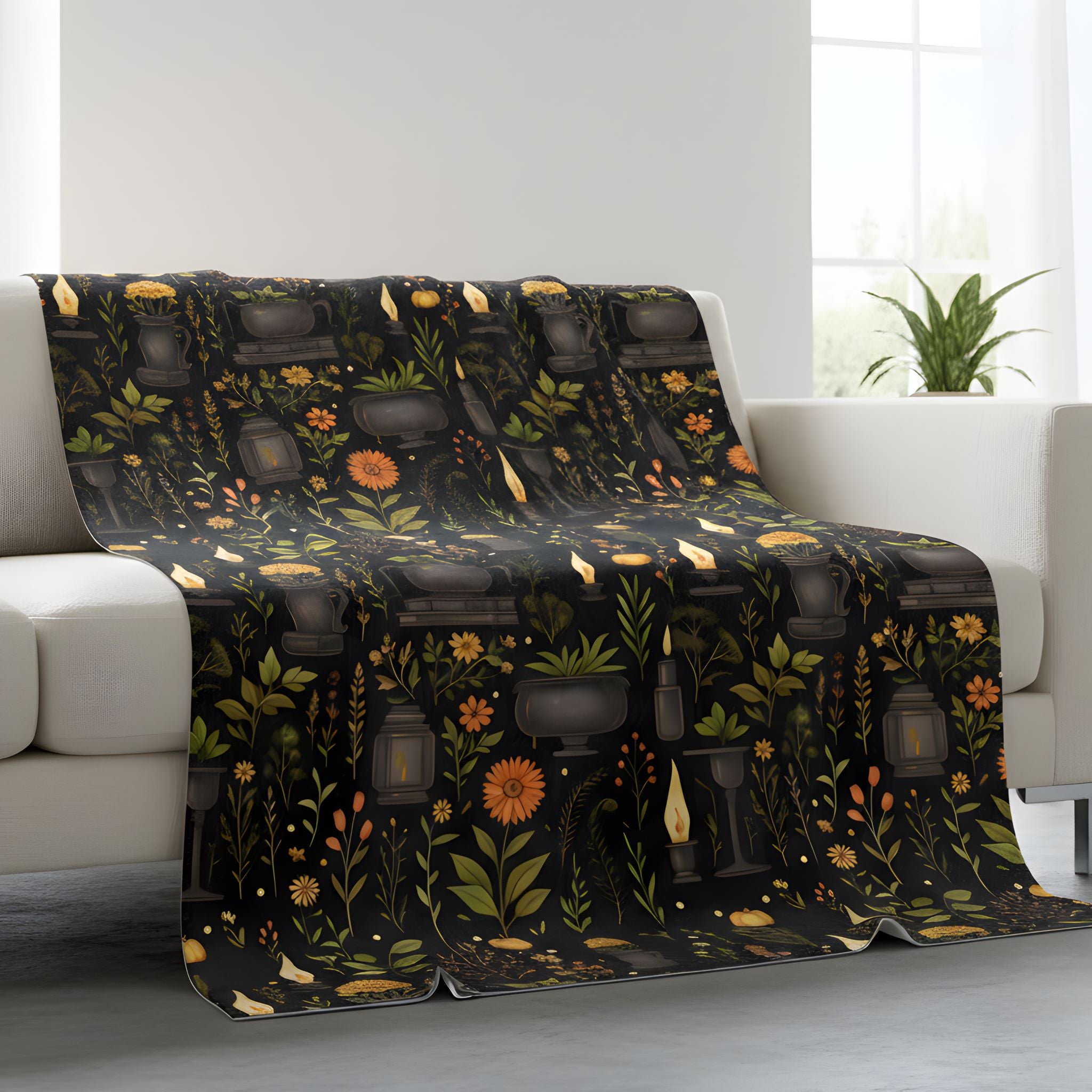 Witchy Botanical Blanket 50x60-60x80 | Herbal Grimoire - Durazza