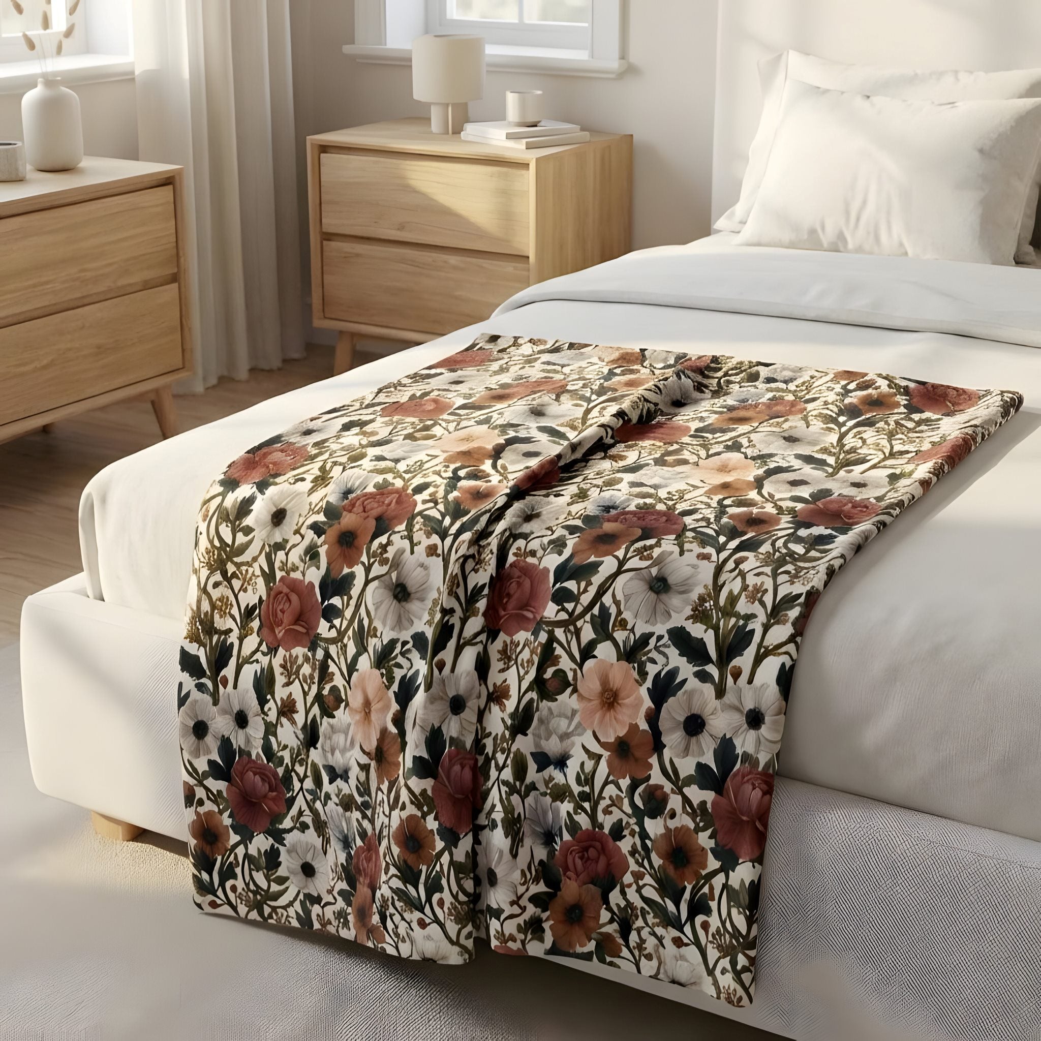 Cottage Floral Minky Throw Blanket 50x60 | Wild Rosaria - Durazza