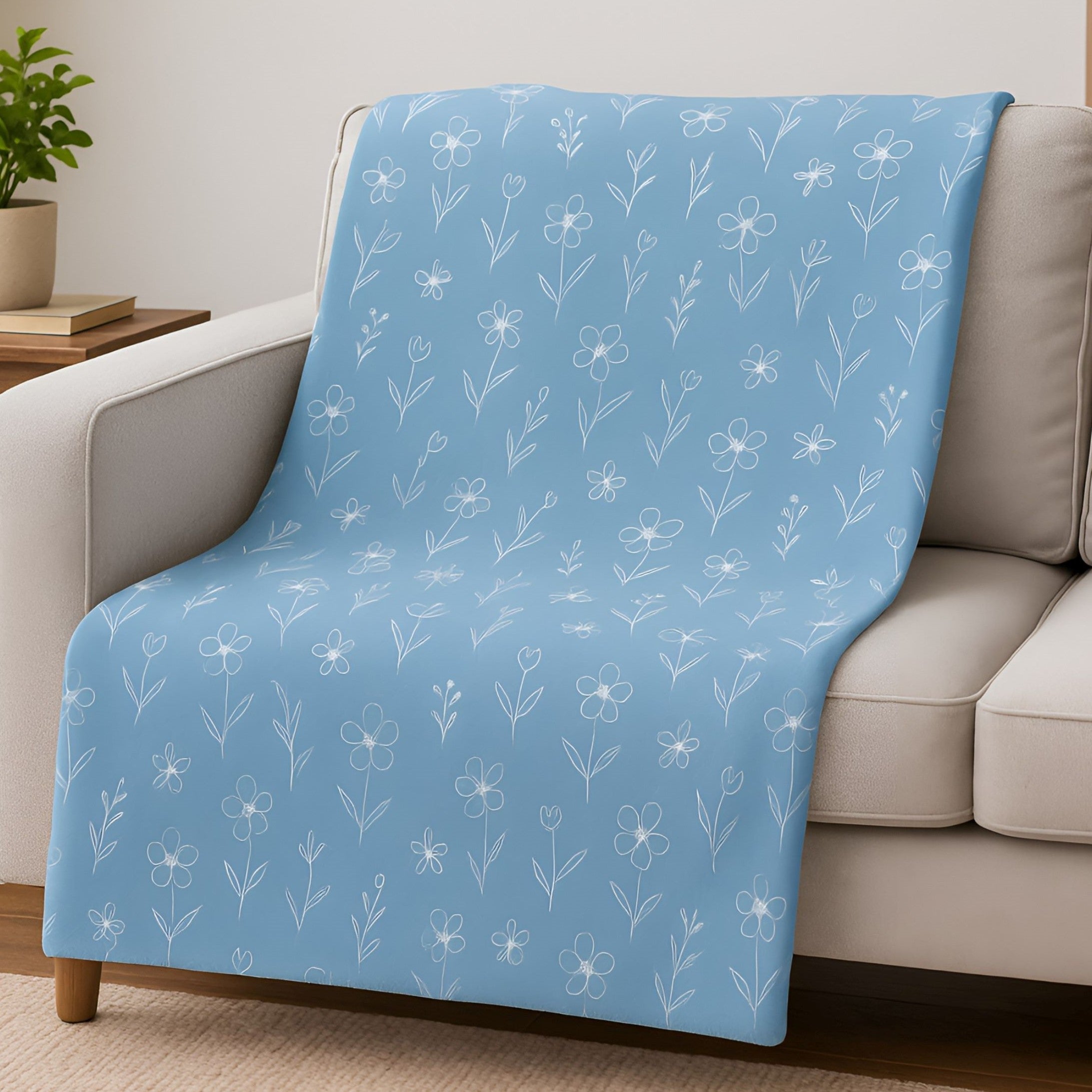Blue Floral Throw Blanket – 50×60 Luxury Botanical | Spa Cottage