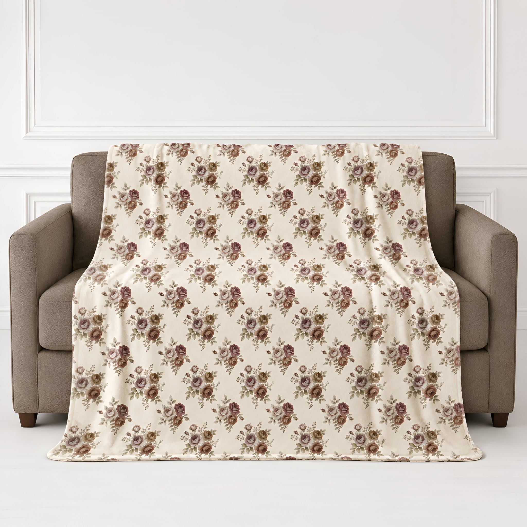 Mauve Floral Velveteen Throw Blanket, 60 × 80 | Mauve Boutique