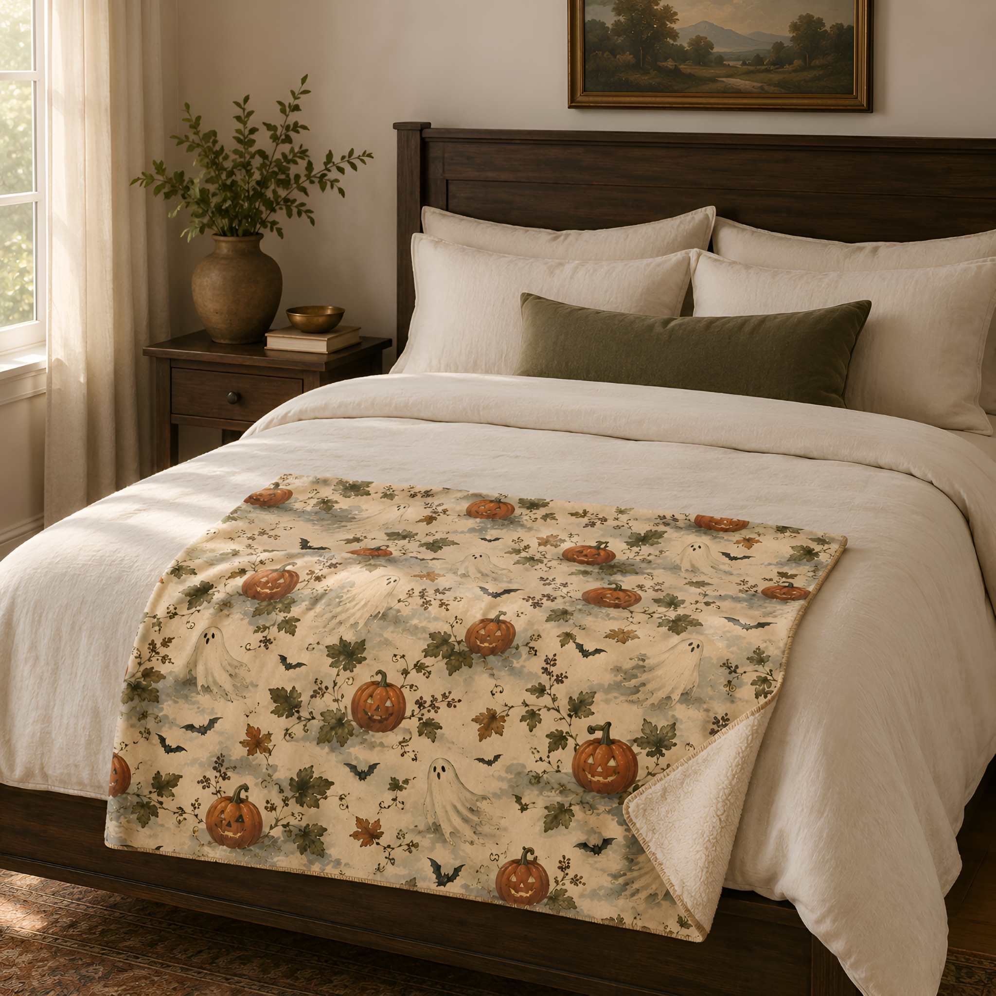 Halloween Ghost Sherpa Throw Blanket, 50×60 & 60×80 | Moonrise Gathering