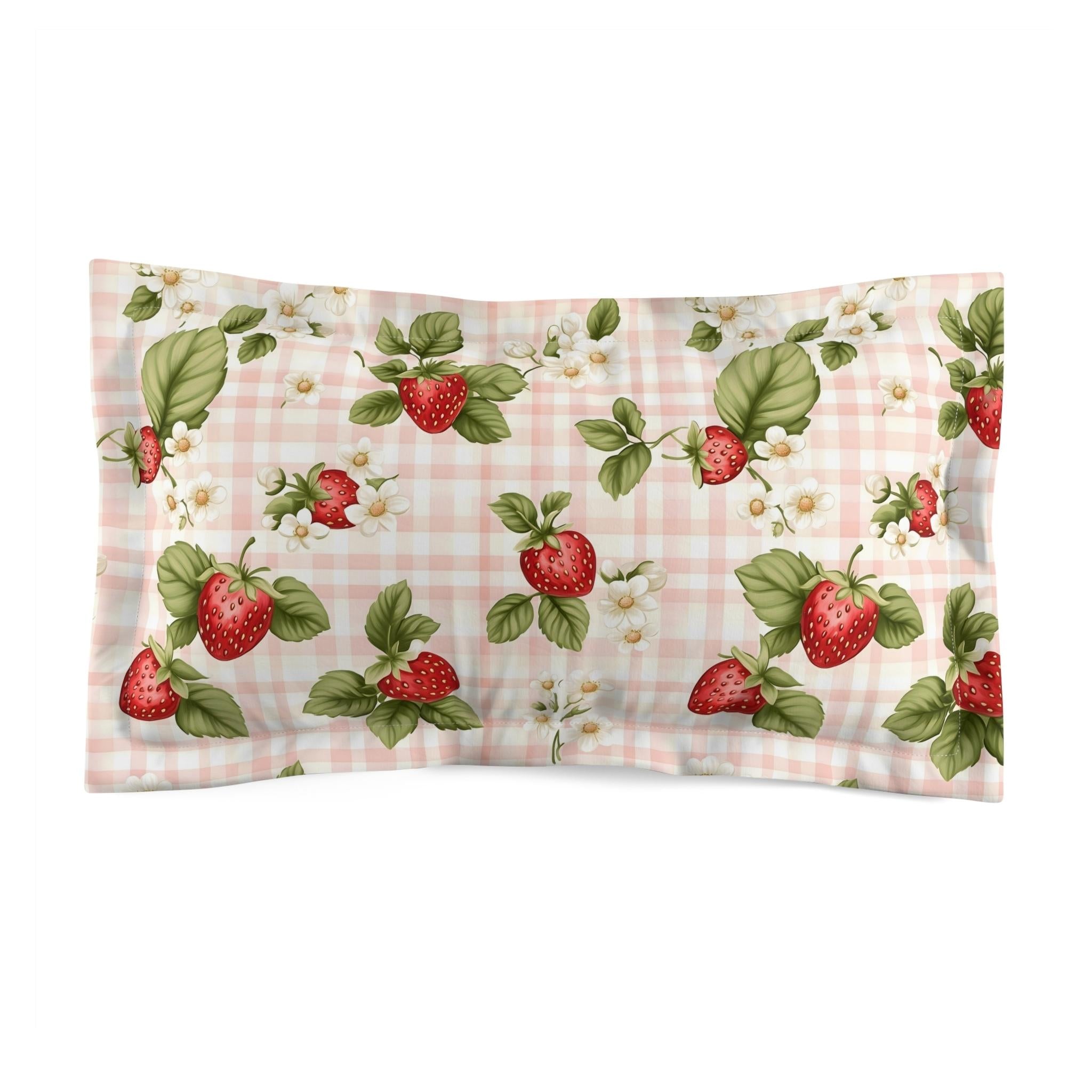 Strawberry Duvet Cover: Cottage Gingham Bedding| Berry Bloom