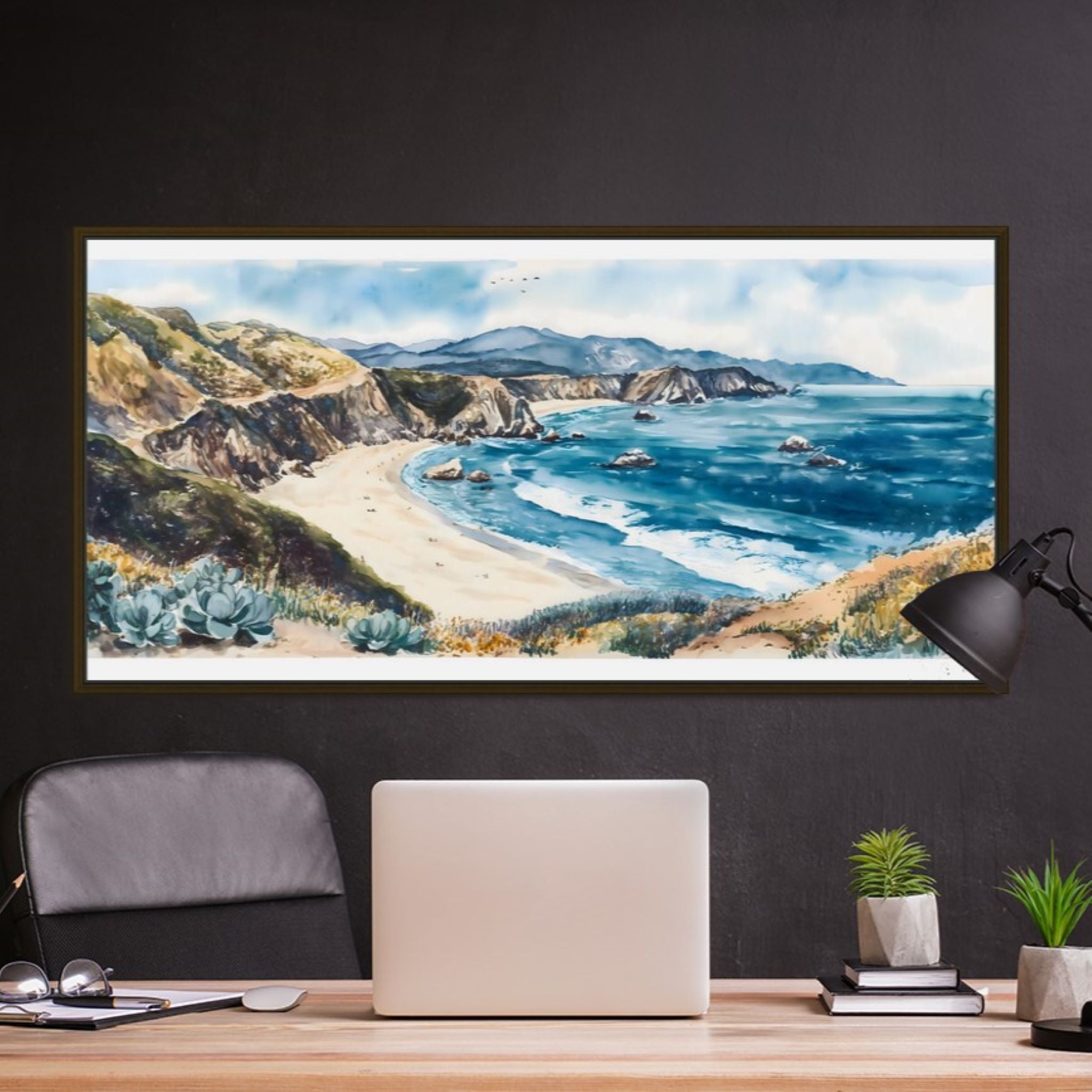 Big Sur Beach Bliss: Modern Coastal Watercolor for Beach House Decor