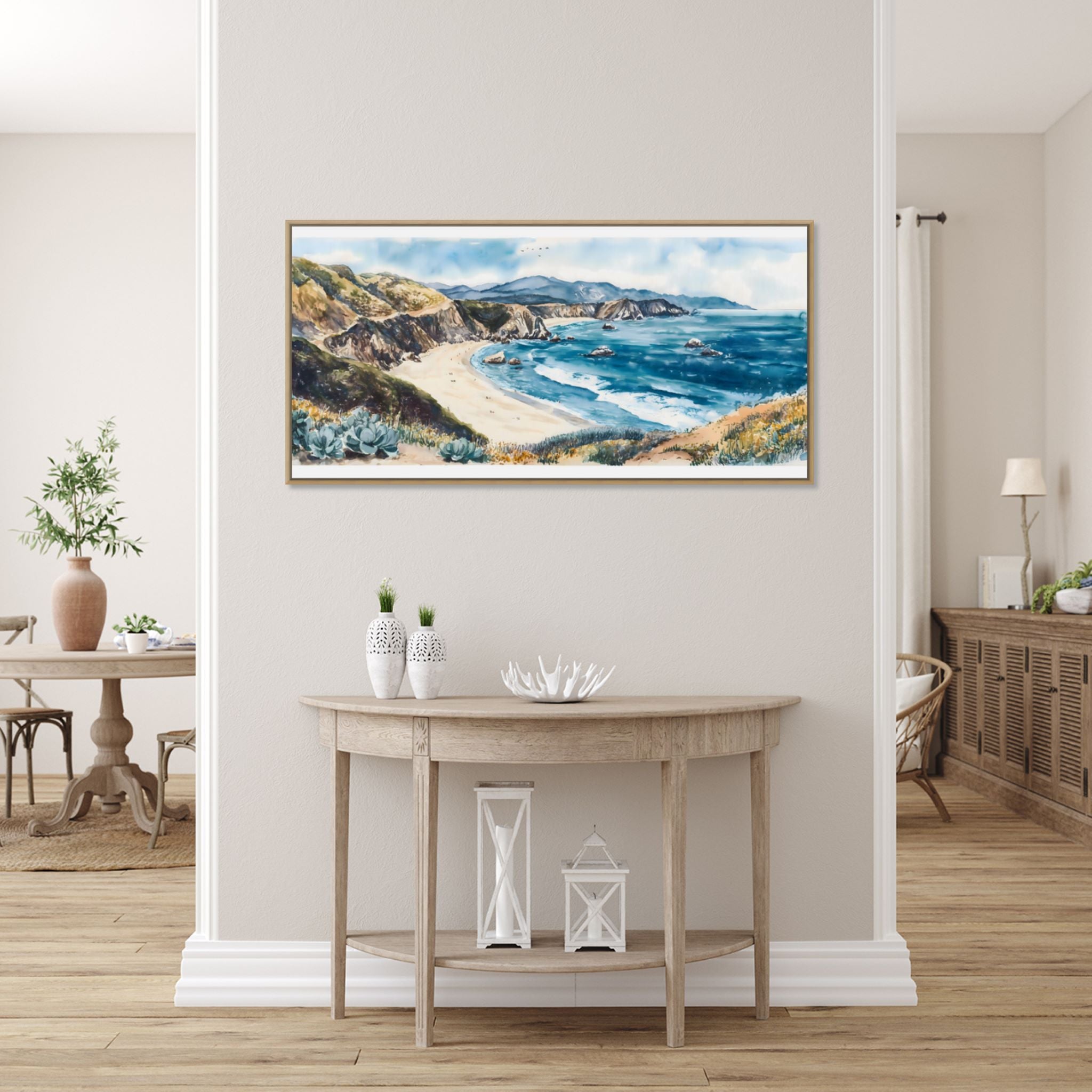 Big Sur Beach Bliss: Modern Coastal Watercolor for Beach House Decor