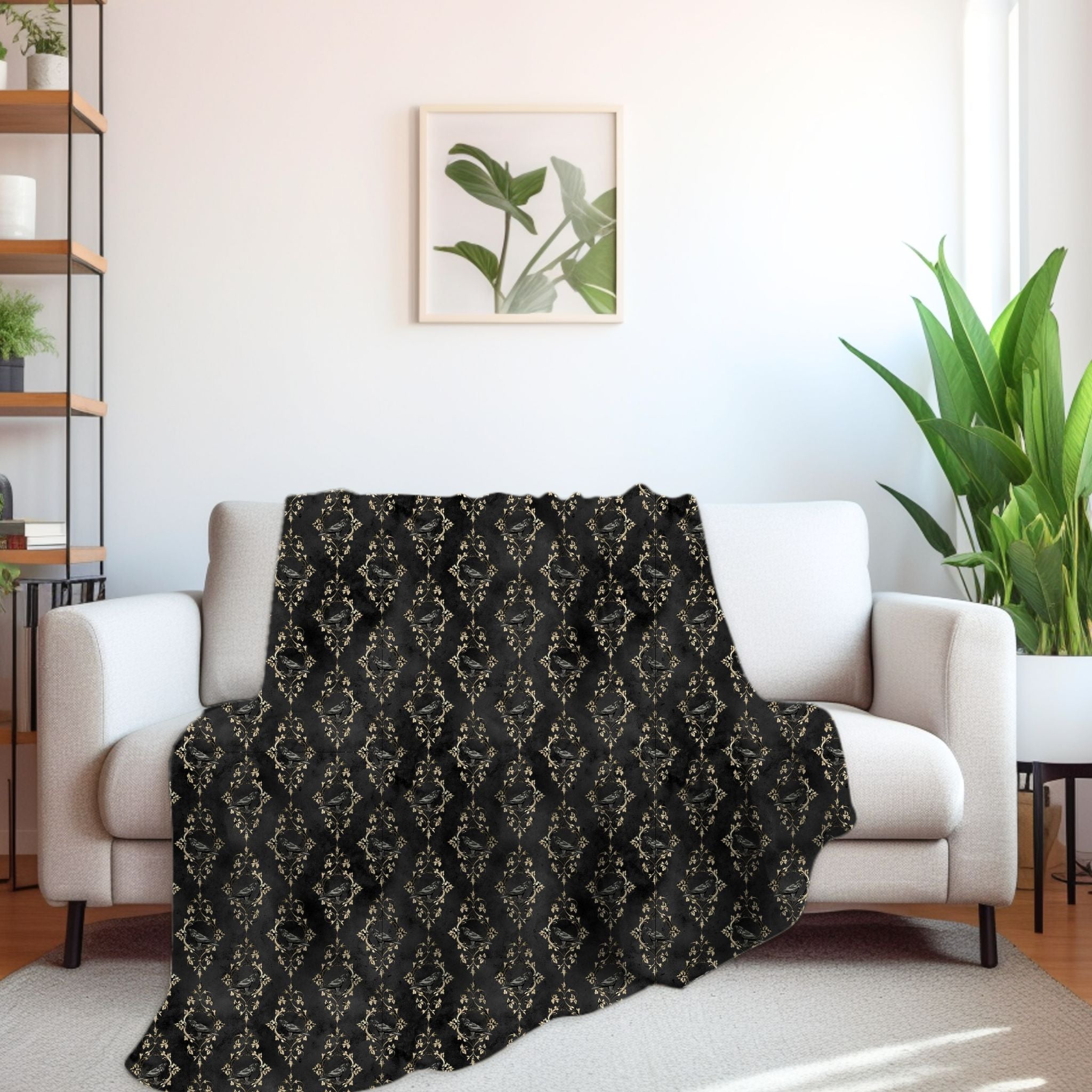 Raven Throw Blanket – Gothic Living Room Accent | Black Raven