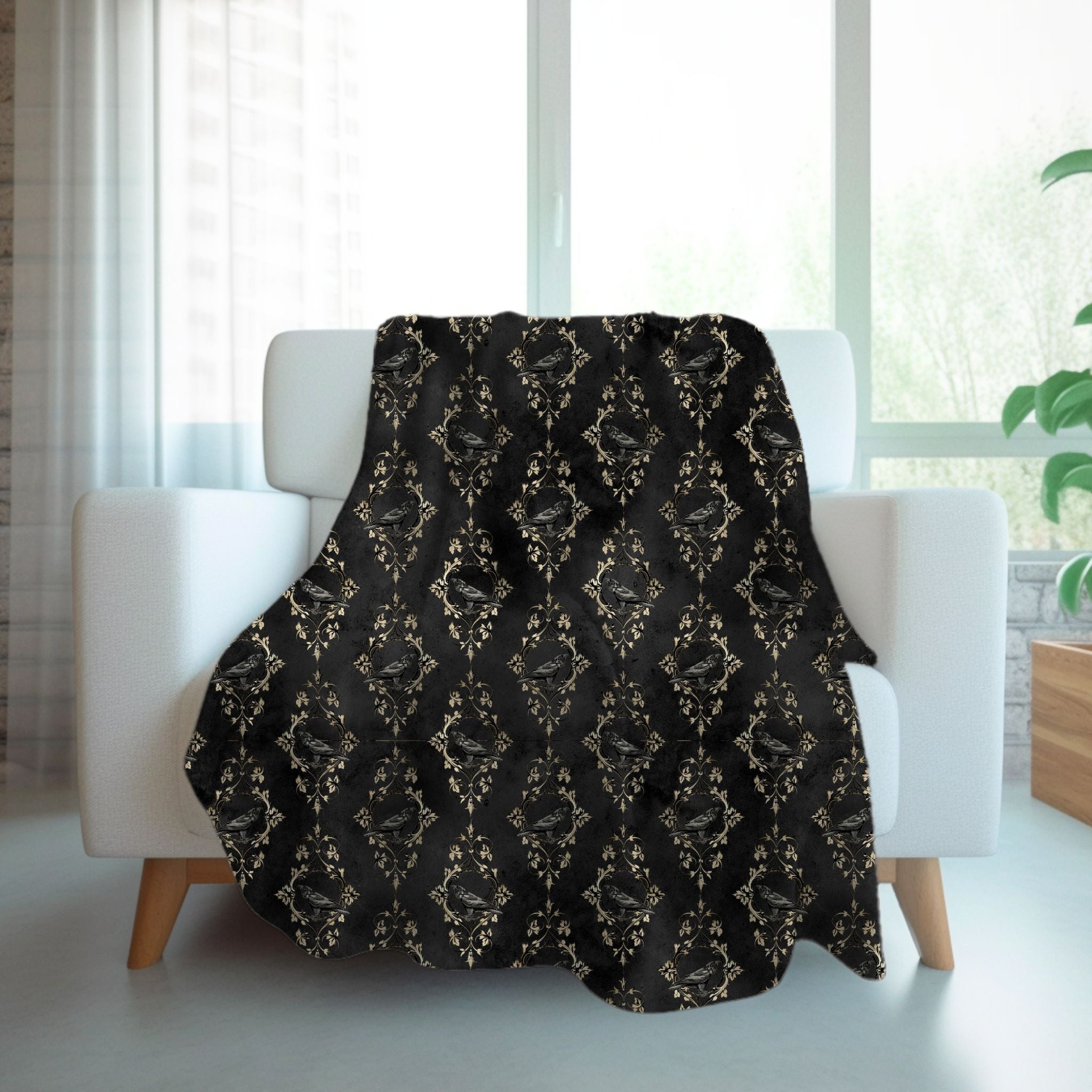 Raven Throw Blanket – Gothic Living Room Accent | Black Raven