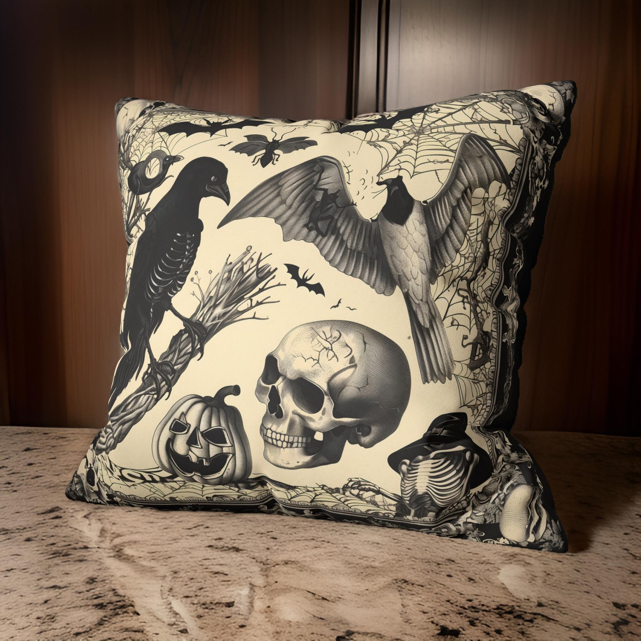 Gothic Skeleton Pillow – Halloween Decor | Black and Bones