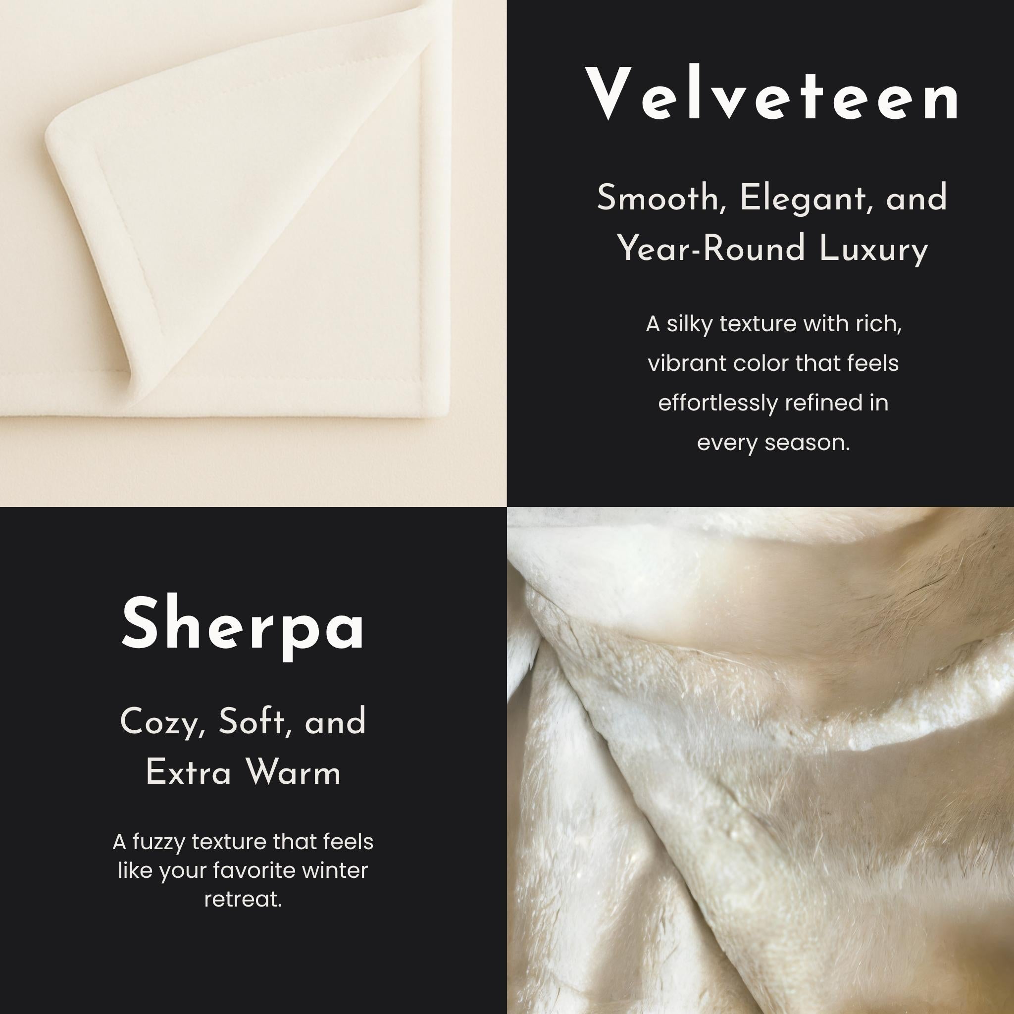 Text description of Velveteen and Sherpa textures with images and descriptions.