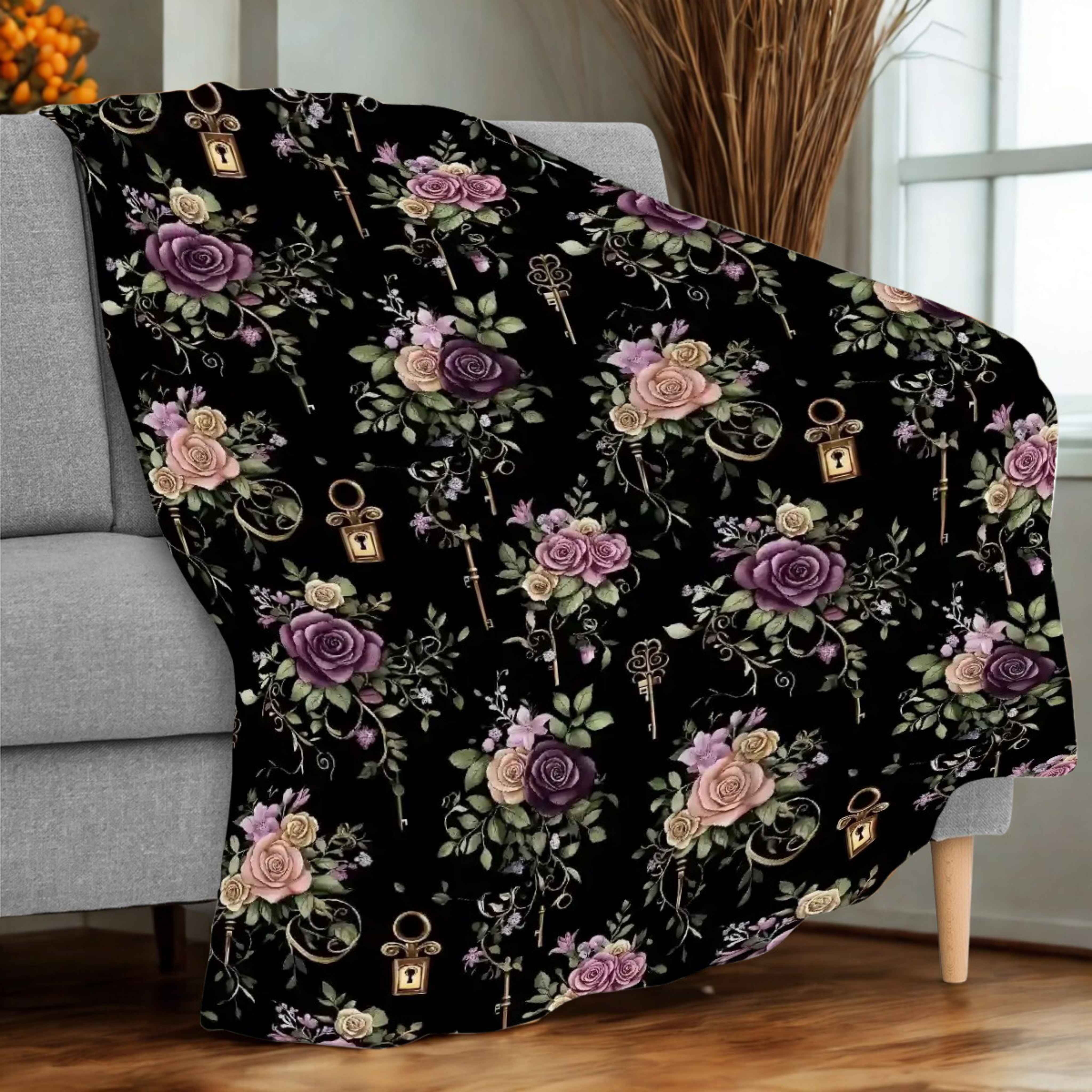 Rose Throw Blanket – Gothic Antique Key Design | Bloom Lock