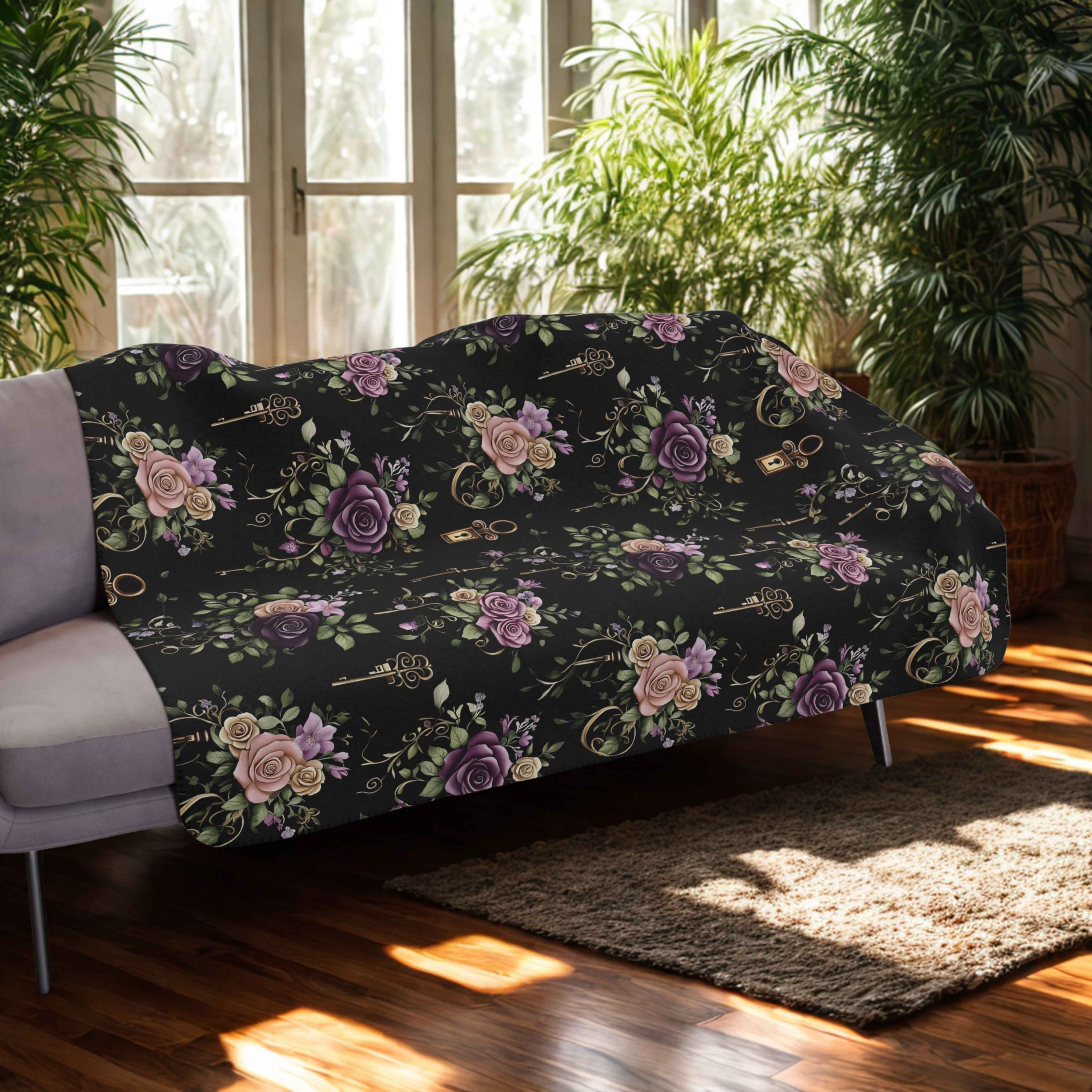 Rose Throw Blanket – Gothic Antique Key Design | Bloom Lock