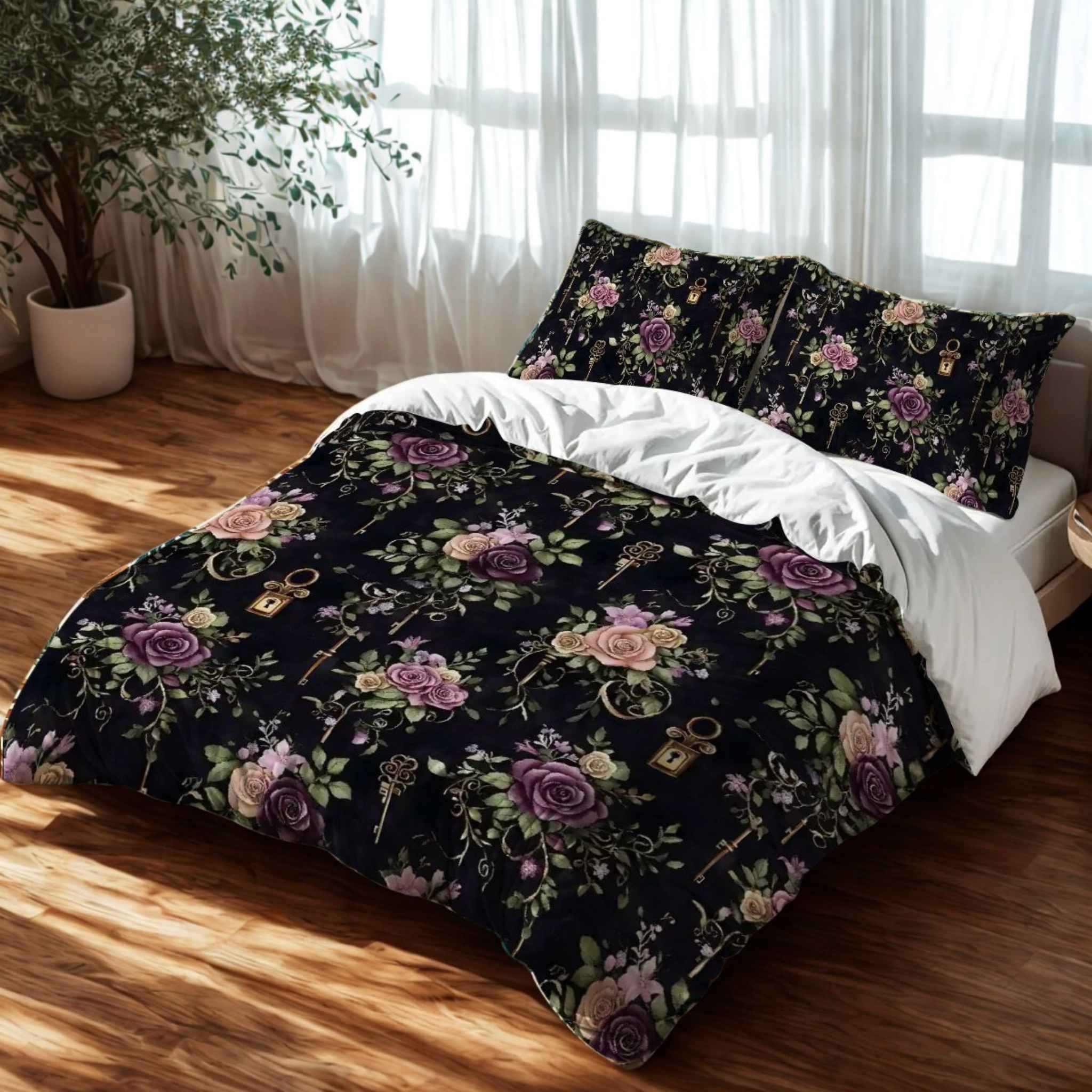 Rose Duvet Cover – Gothic Dark Academia Bedding | Bloom Lock