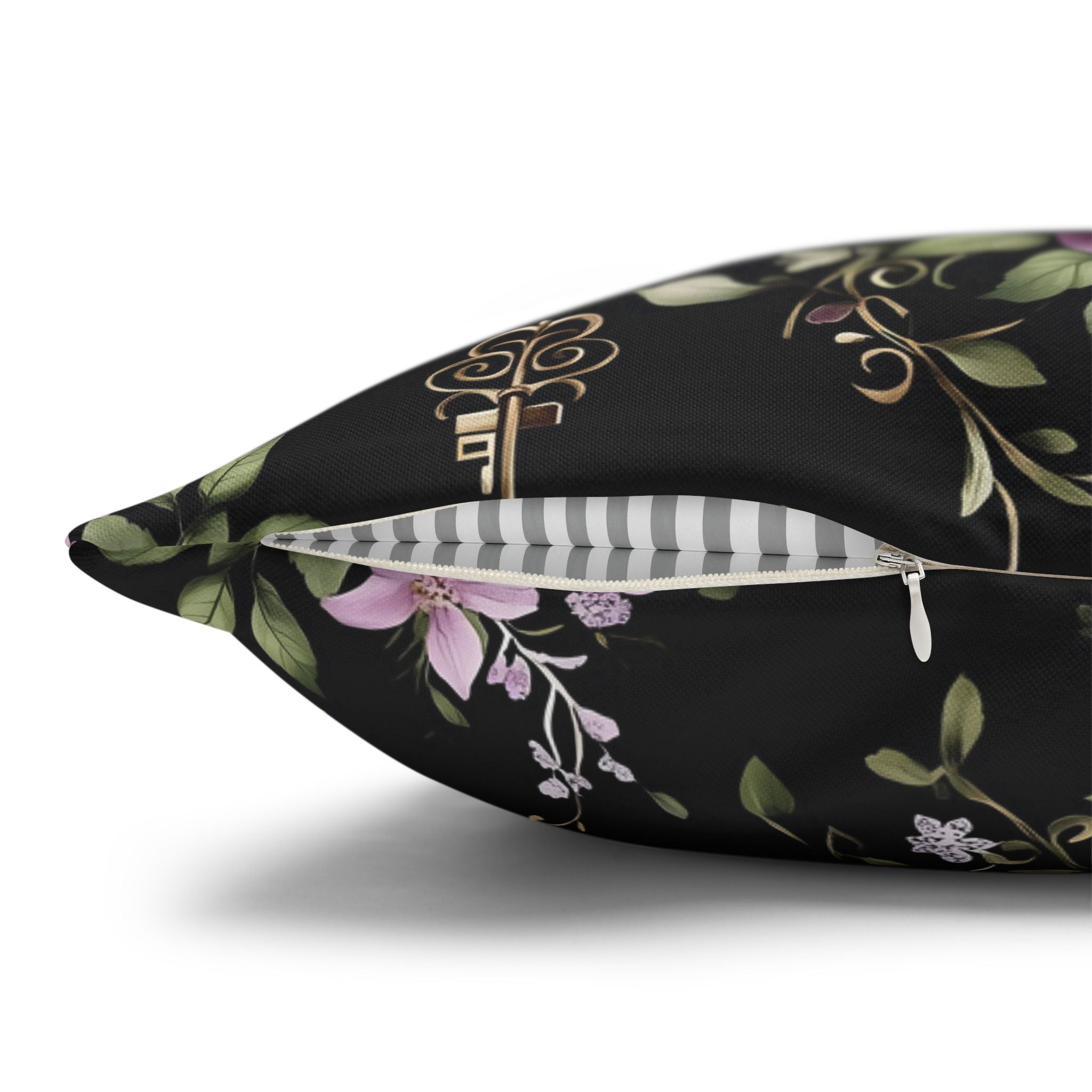 A square-shaped throw pillow showing the hidden zipper