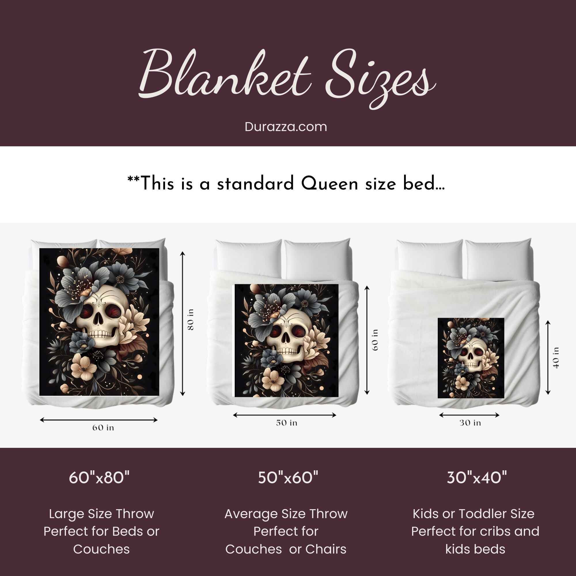 Skull Throw Blanket: Gothic Bohemian Decor | Blue Blossom