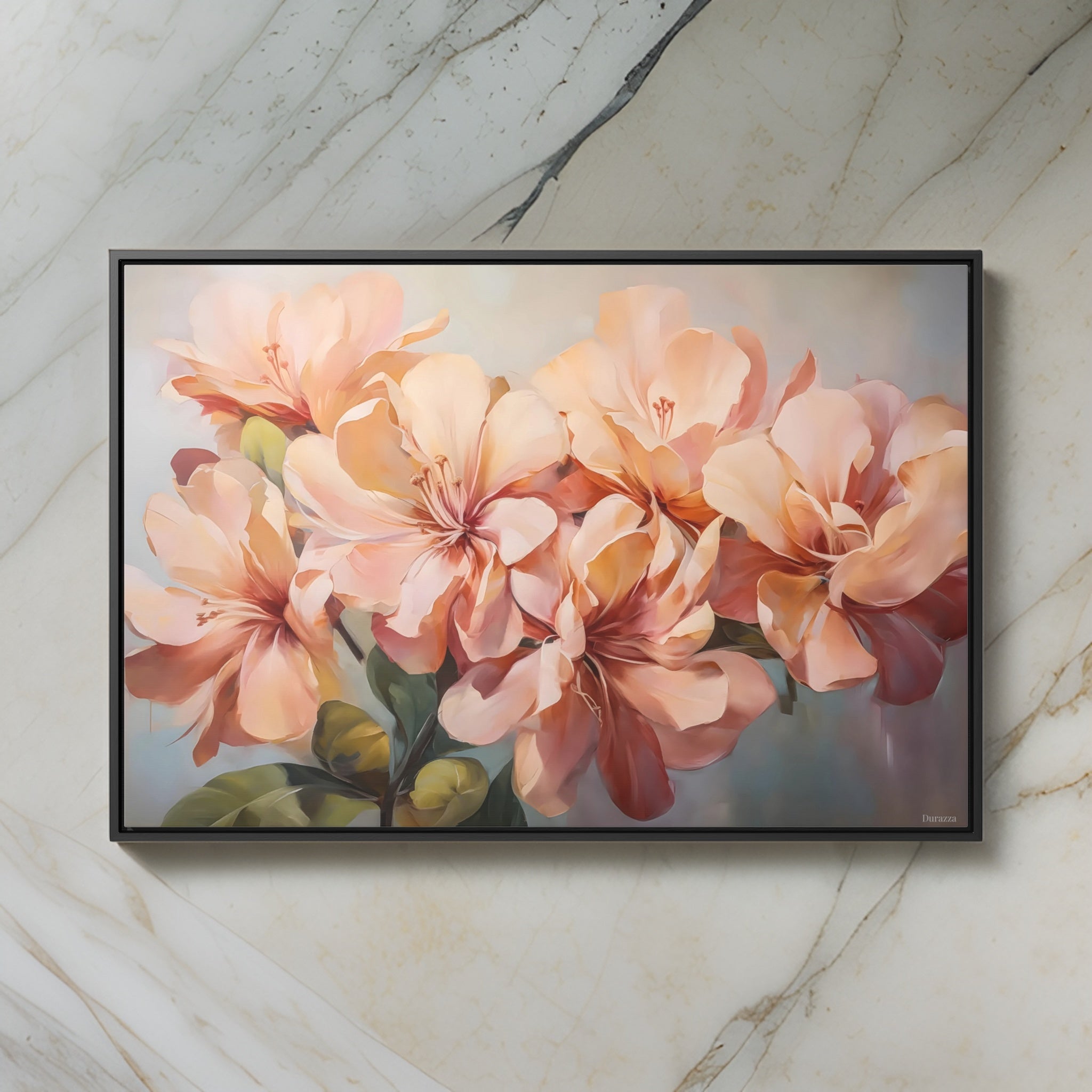 Blush Blooms Wall Art: Delicate Peach Azalea Painting