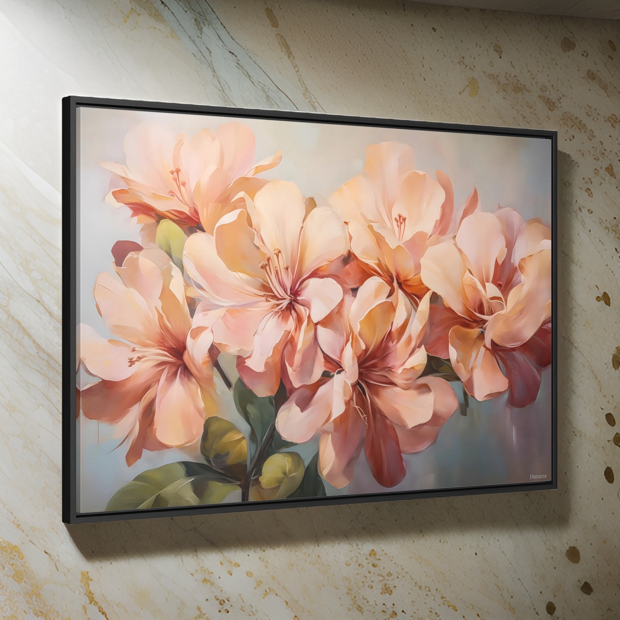 Blush Blooms Wall Art: Delicate Peach Azalea Painting