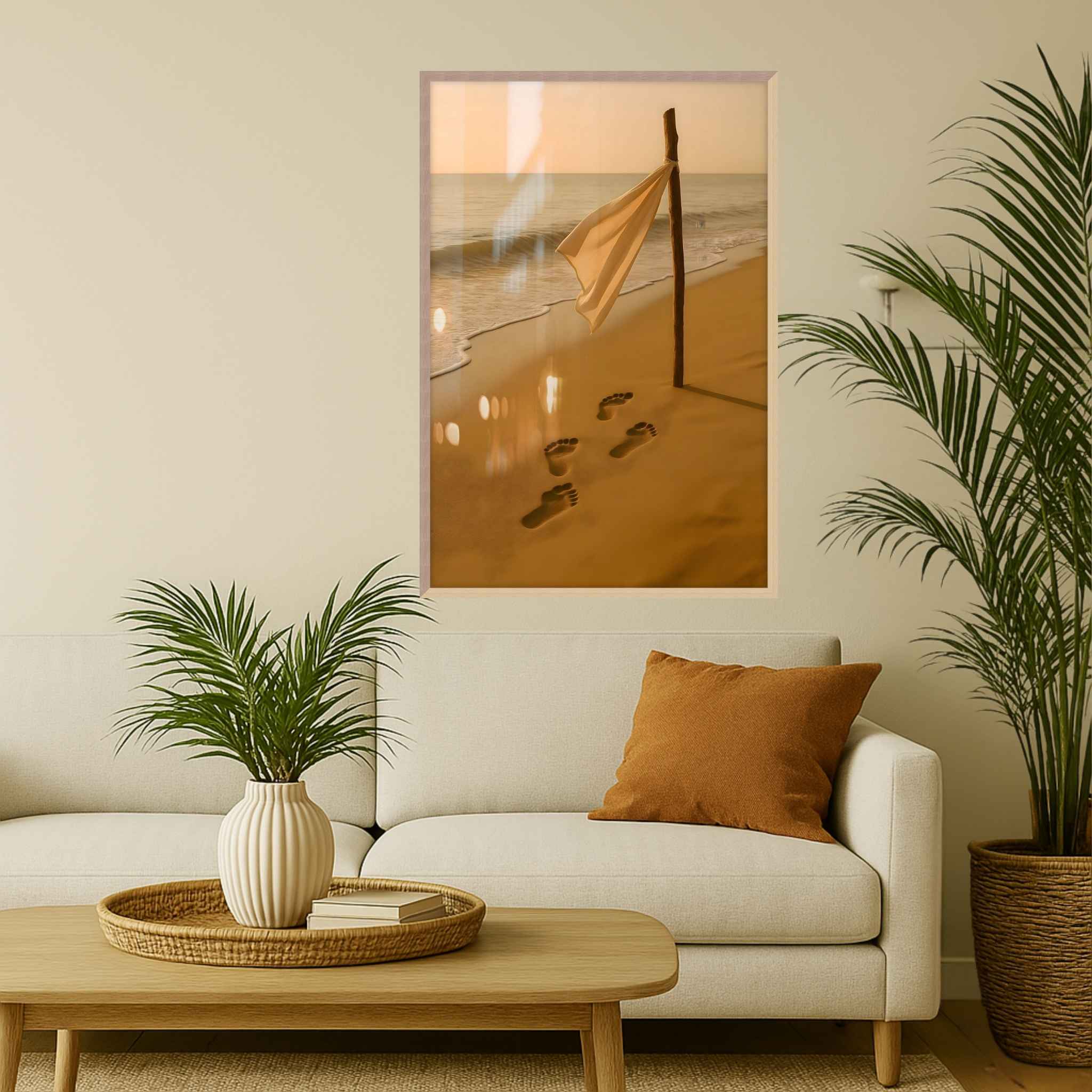 Coastal Wall Art – Golden Footprints on Sand | Bohemian Tide