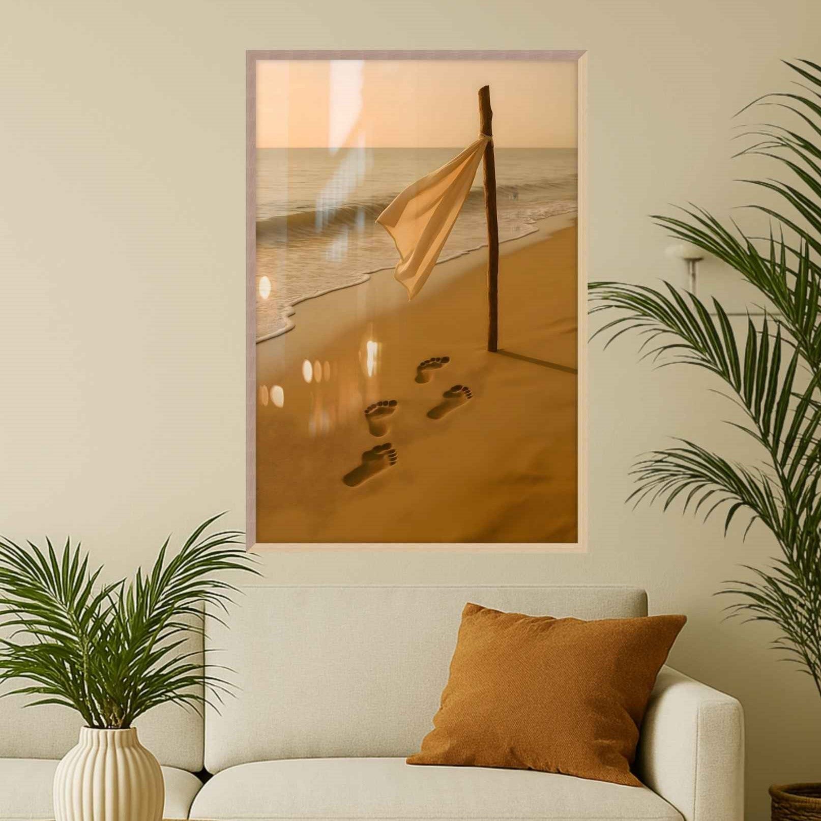 Coastal Wall Art – Golden Footprints on Sand | Bohemian Tide