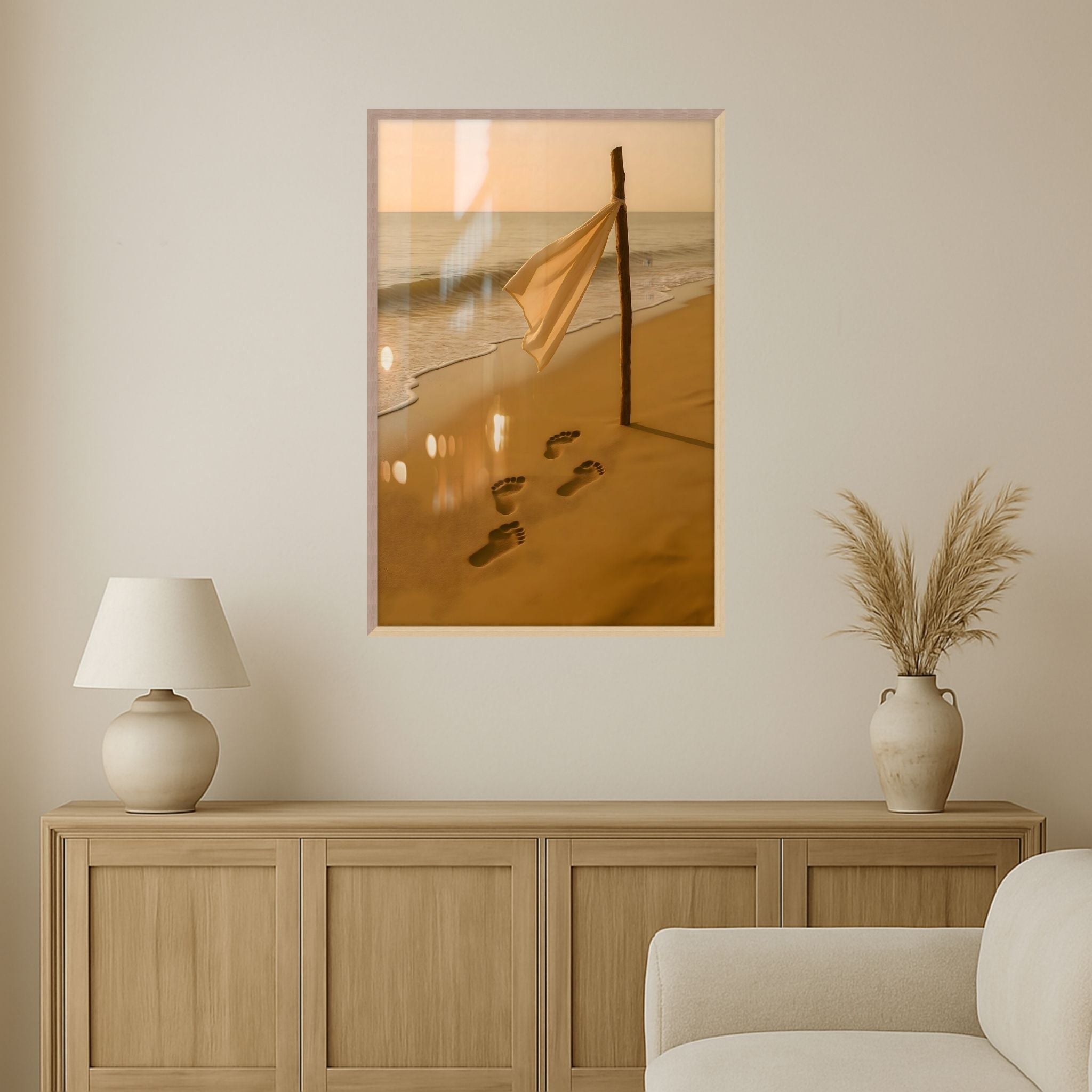 Coastal Wall Art – Golden Footprints on Sand | Bohemian Tide