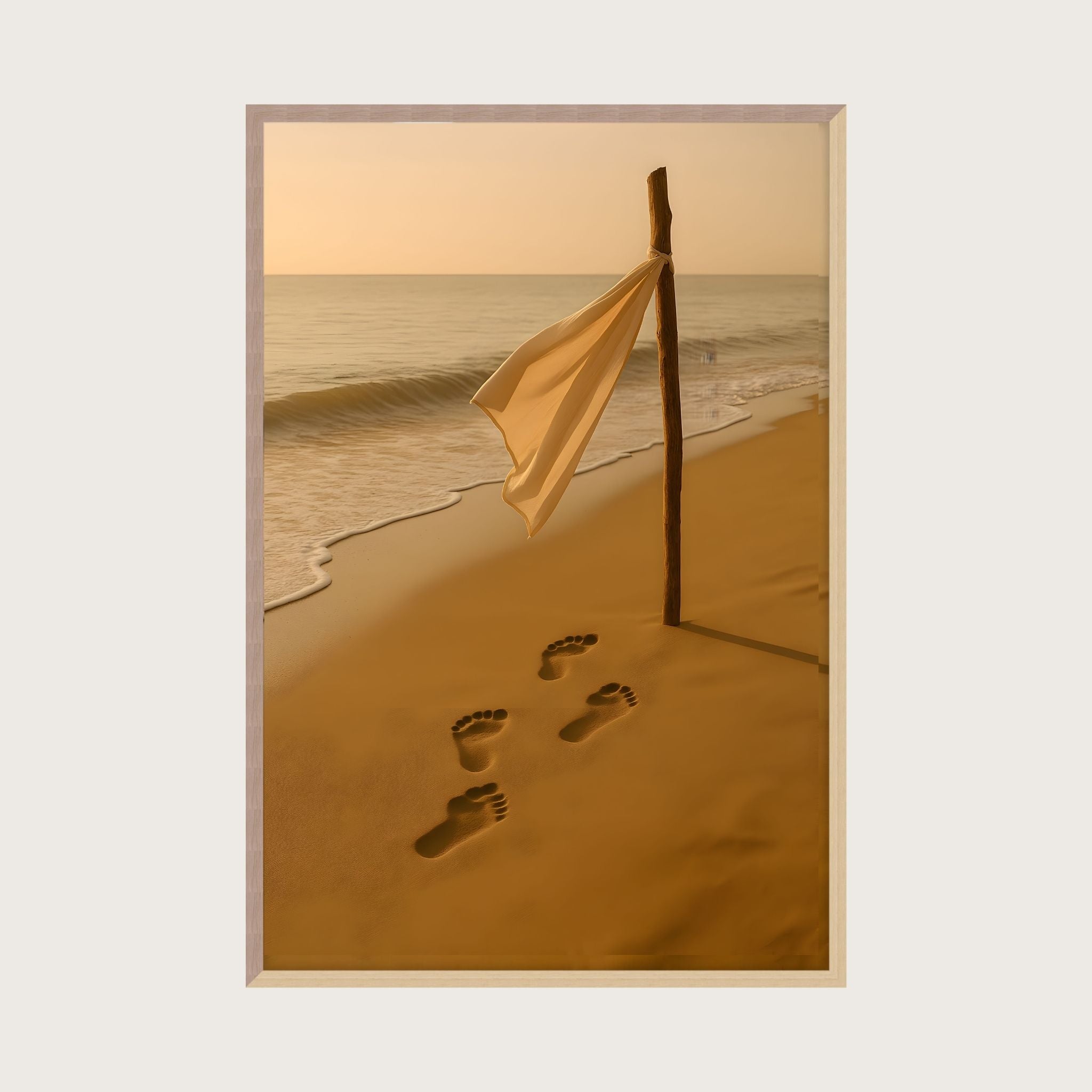 Coastal Wall Art – Golden Footprints on Sand | Bohemian Tide
