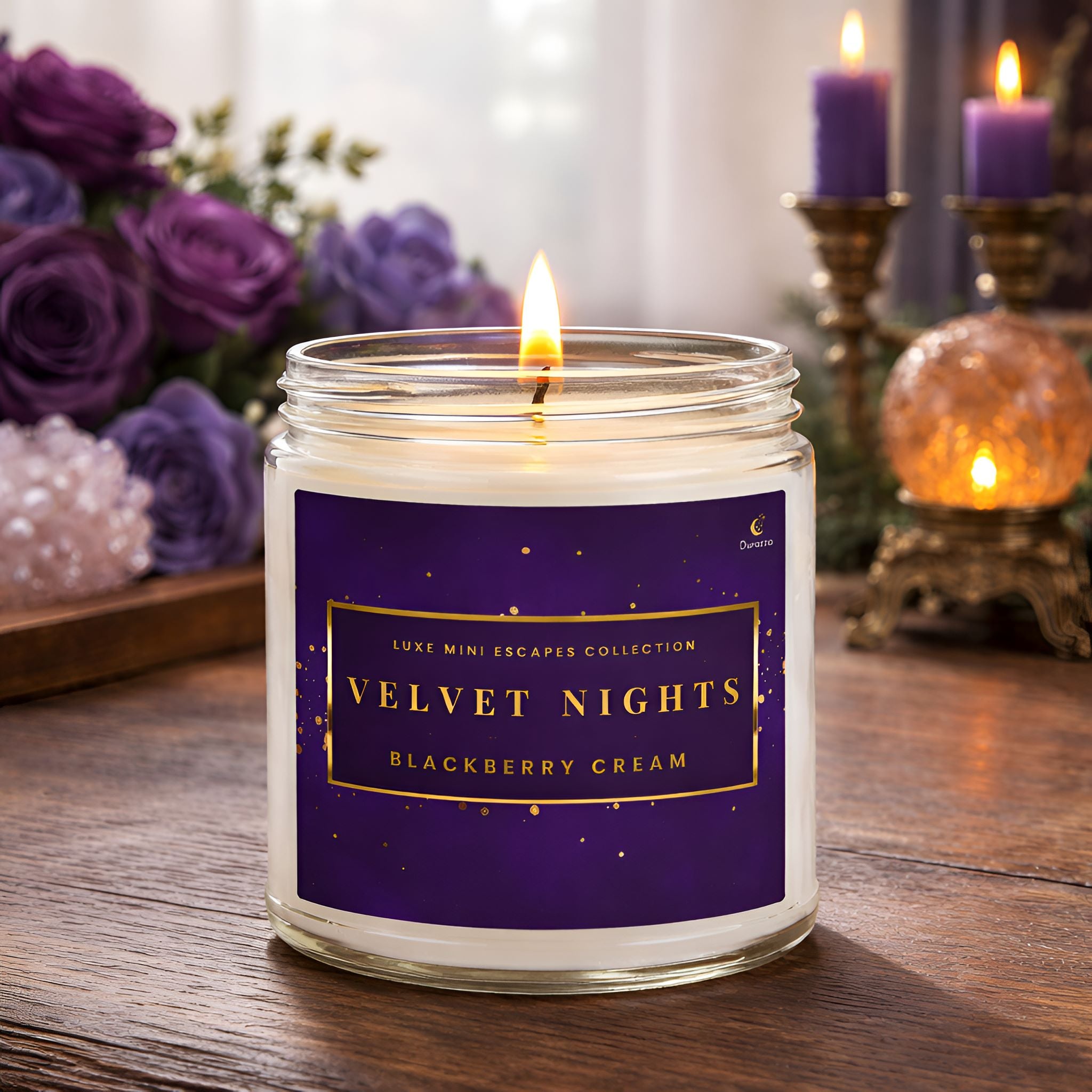 Blackberry Cream Candle 9 oz Glass Jar | Velvet Nights - Durazza