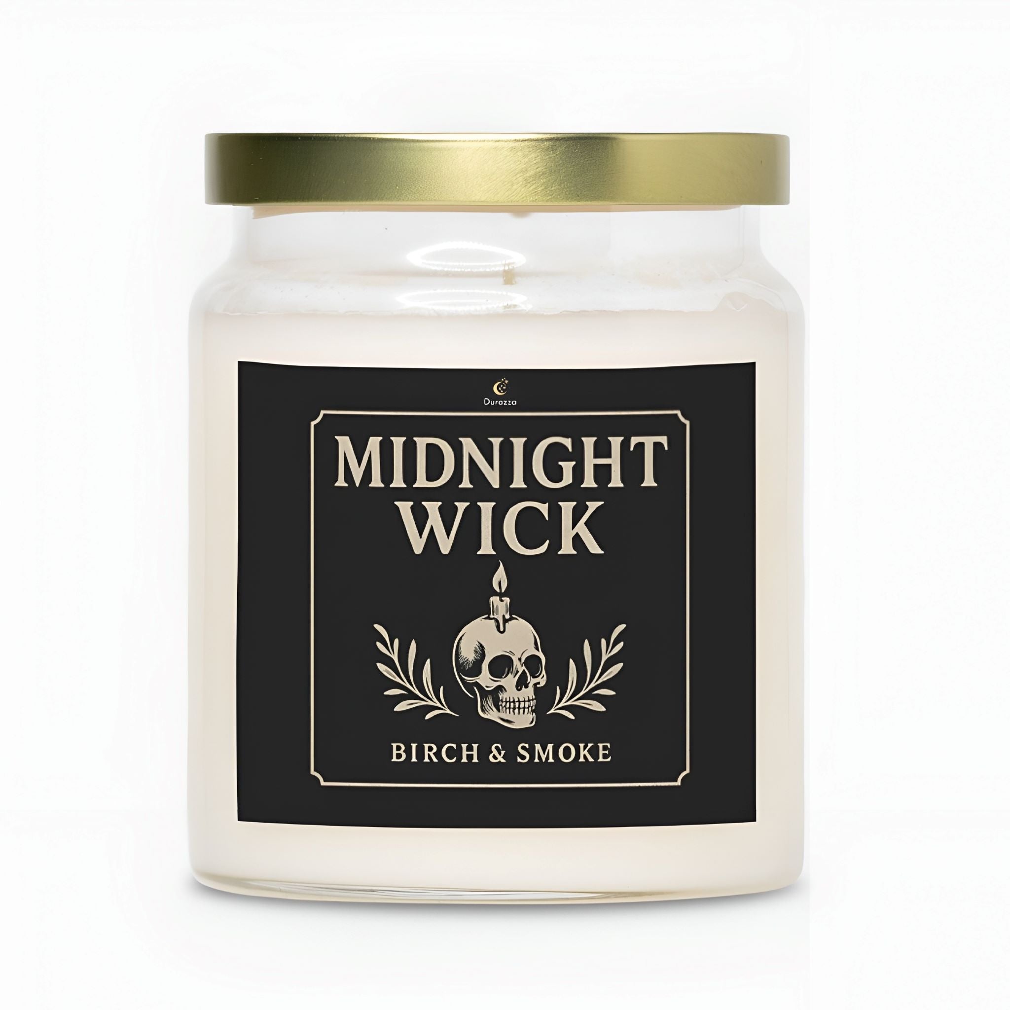 Smoky birch scented candle in a clear apothecary jar.