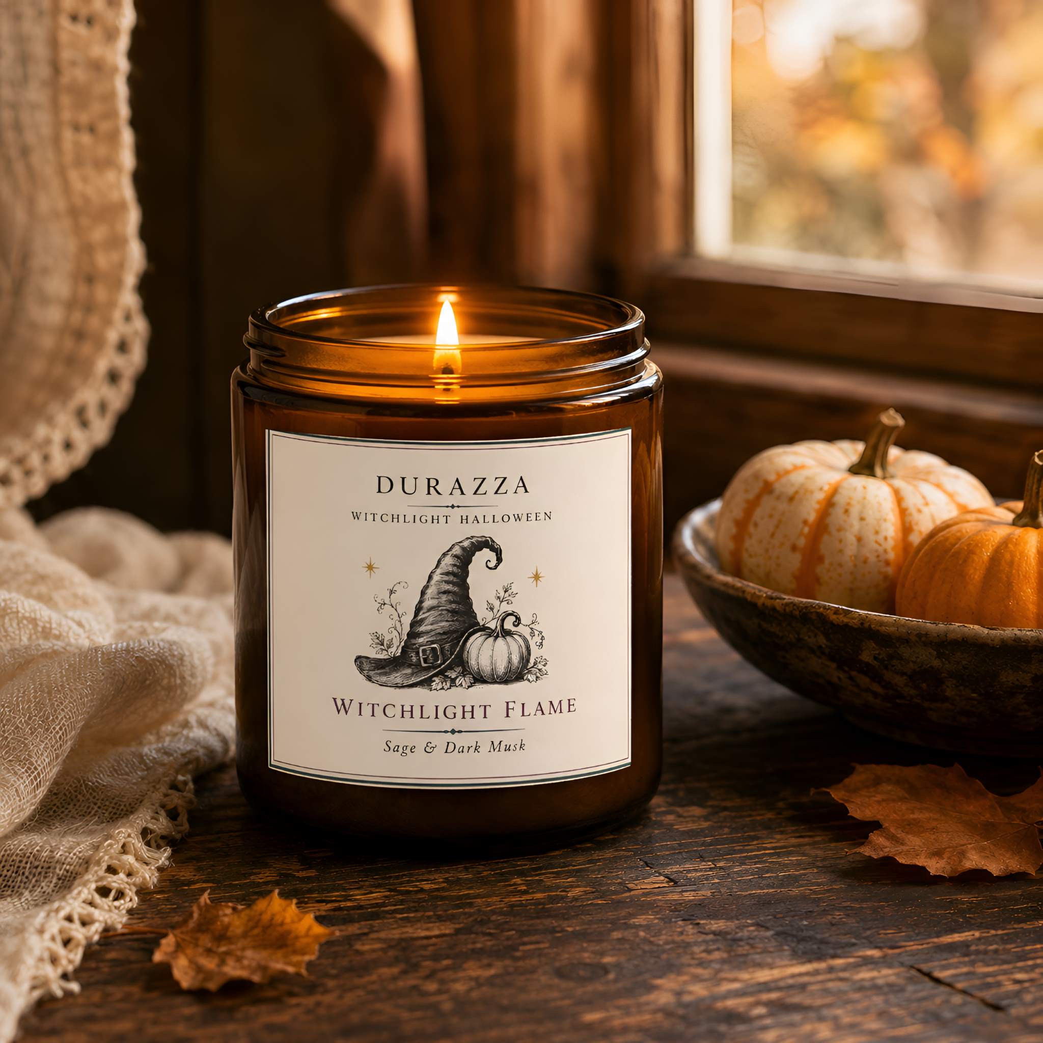 Witch Hat Scented Candle, Sage & Dark Musk 9 oz | Witchlight Flame