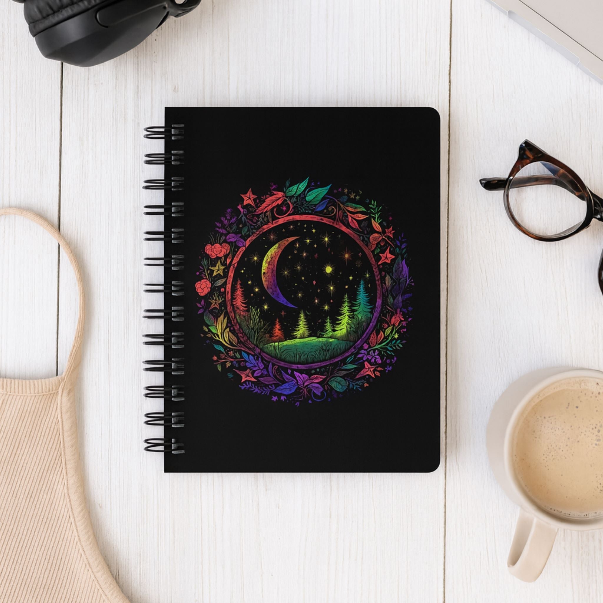 Celestial Neon Forest Spiral Notebook - Spiral Lined, 5 x 7 Inch