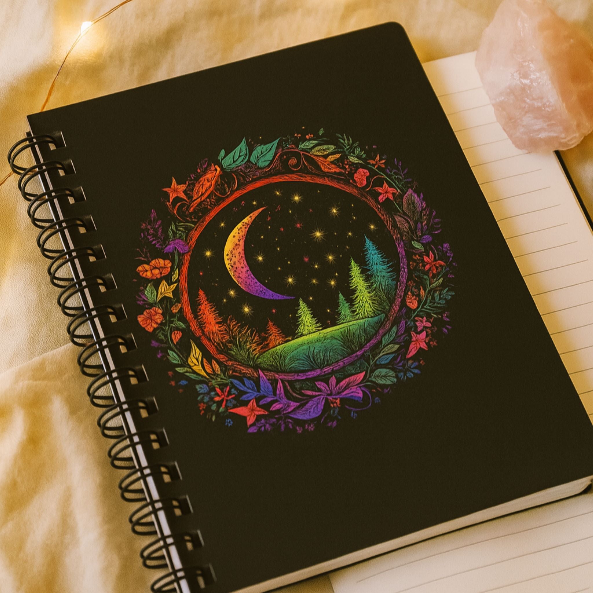 Celestial Neon Forest Spiral Notebook - Spiral Lined, 5 x 7 Inch