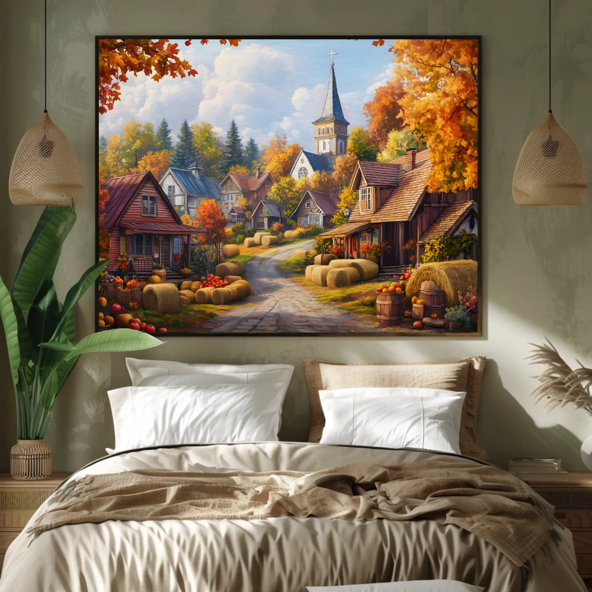 Autumn Village Wall Art – Rustic Harvest | Ciderbrook Grove