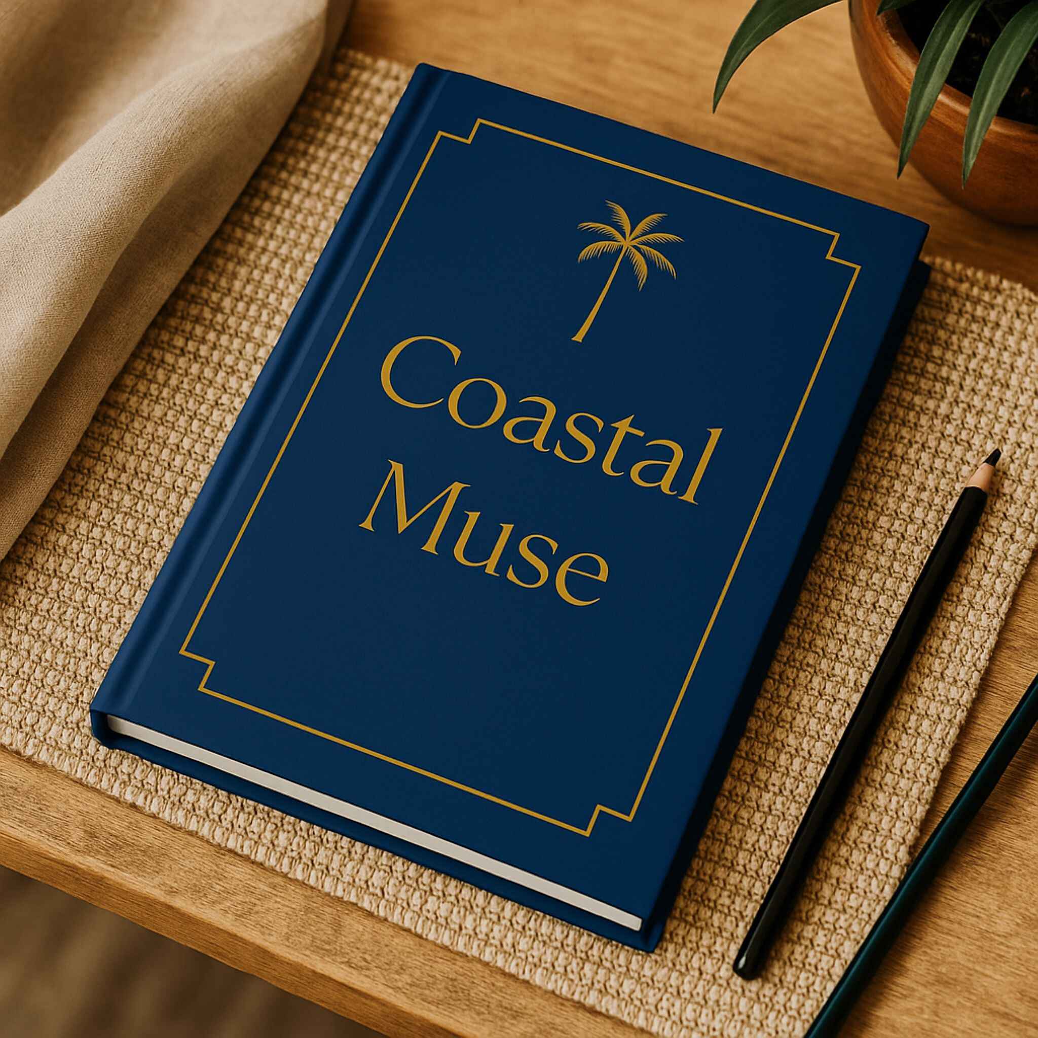 Summer Journal – Blue and Gold Palm Notebook | Coastal Muse
