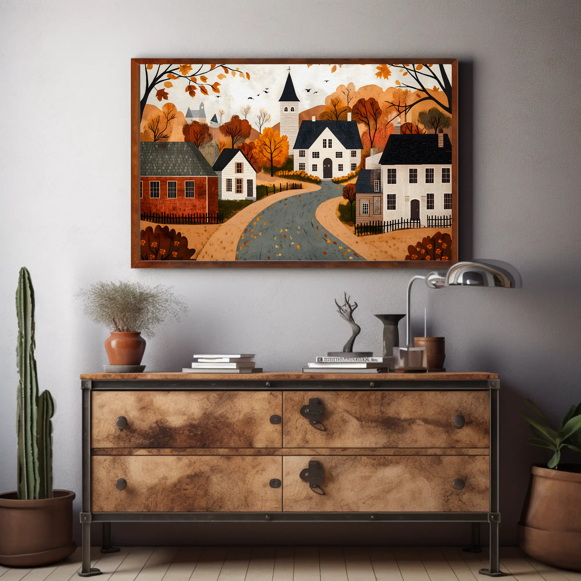 Rustic Village Wall Art – Autumn Print | Countryside Charm